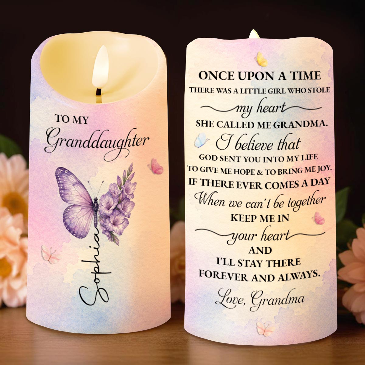 Personalized LED Candle with Birth Month Flowers for Granddaughter