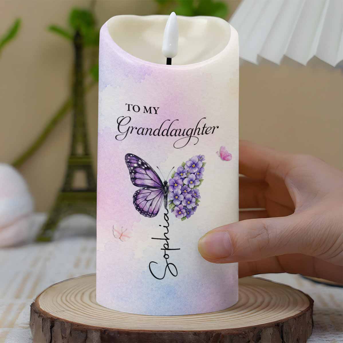 Personalized LED Candle with Birth Month Flowers for Granddaughter