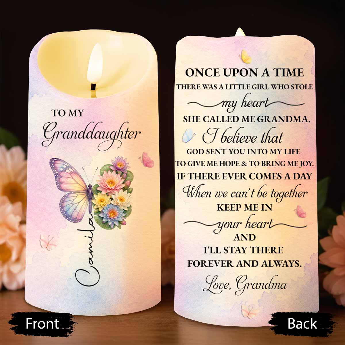 Personalized LED Candle with Birth Month Flowers for Granddaughter
