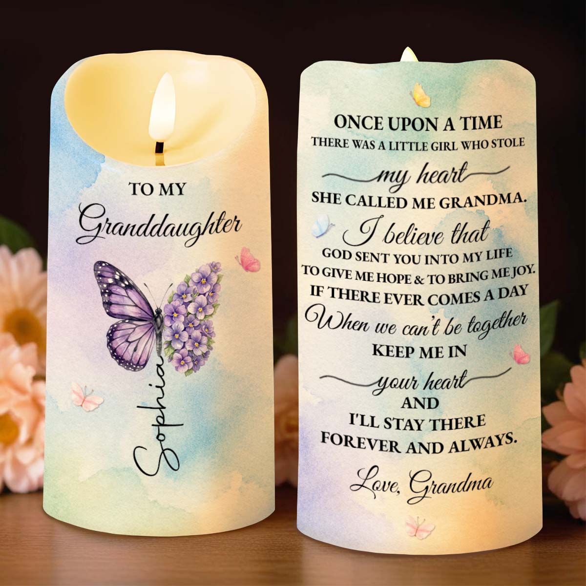 Personalized LED Candle with Butterfly for Granddaughter Gift