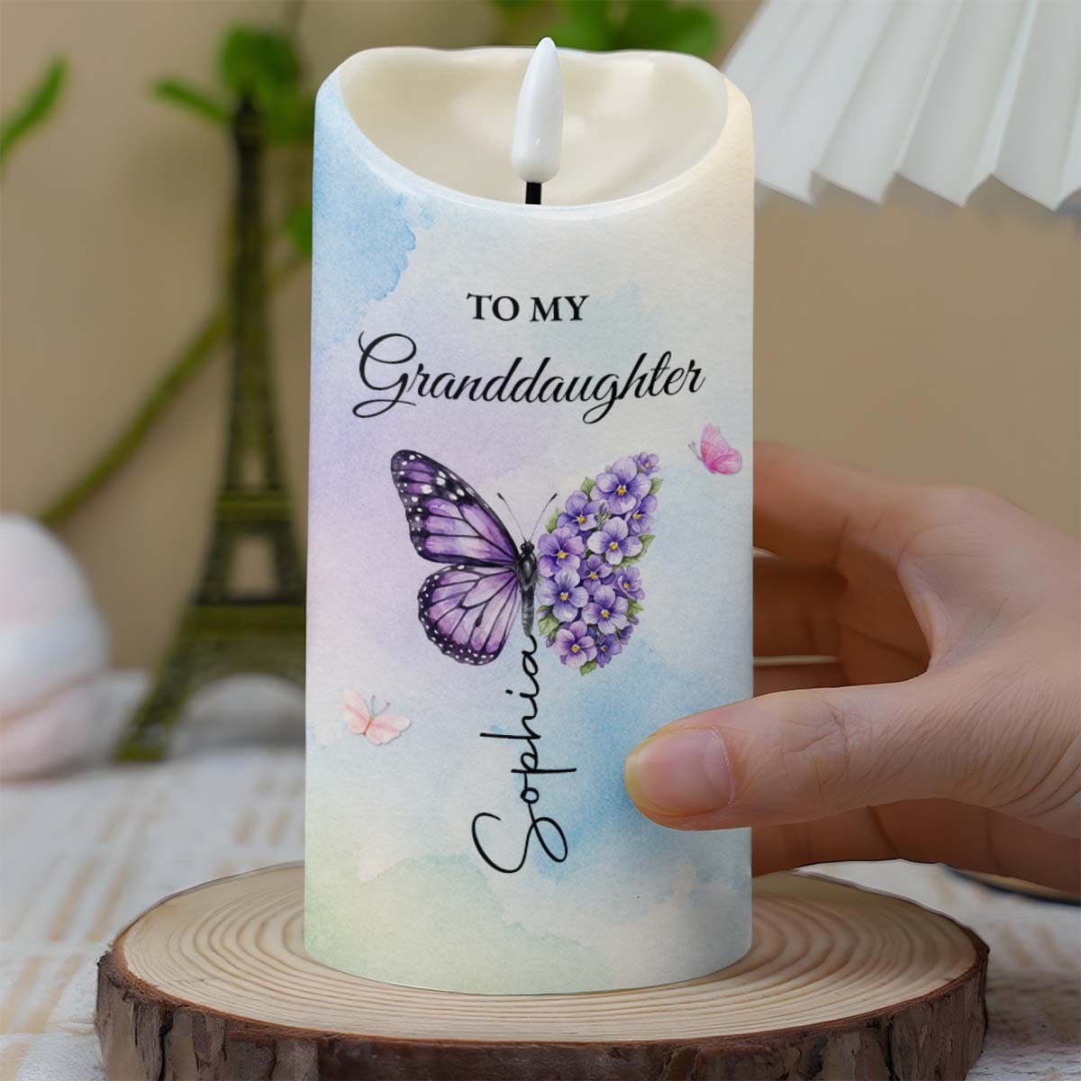 Personalized LED Candle with Butterfly for Granddaughter Gift