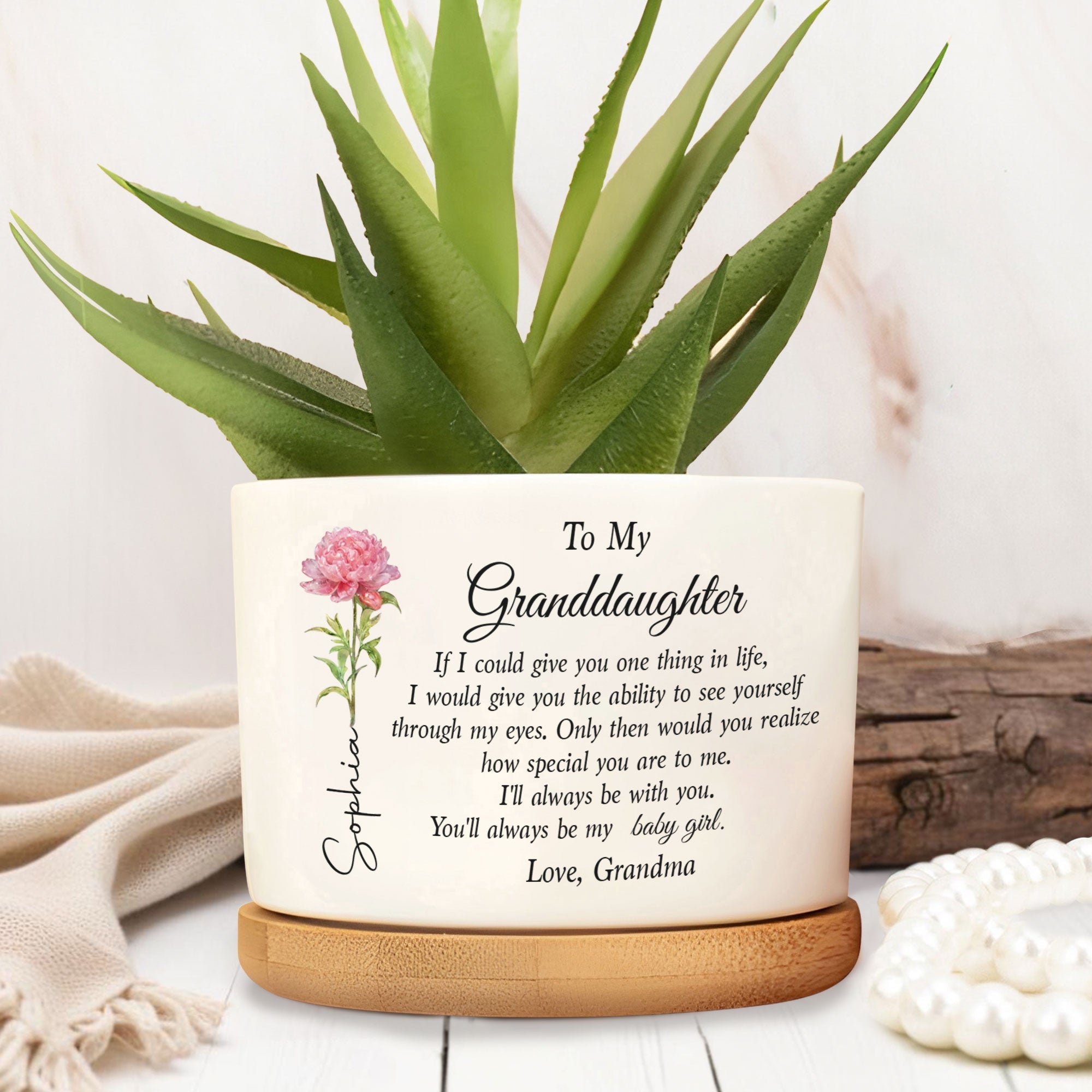 Personalized Ceramic Plant Pot Custom Message for Granddaughter