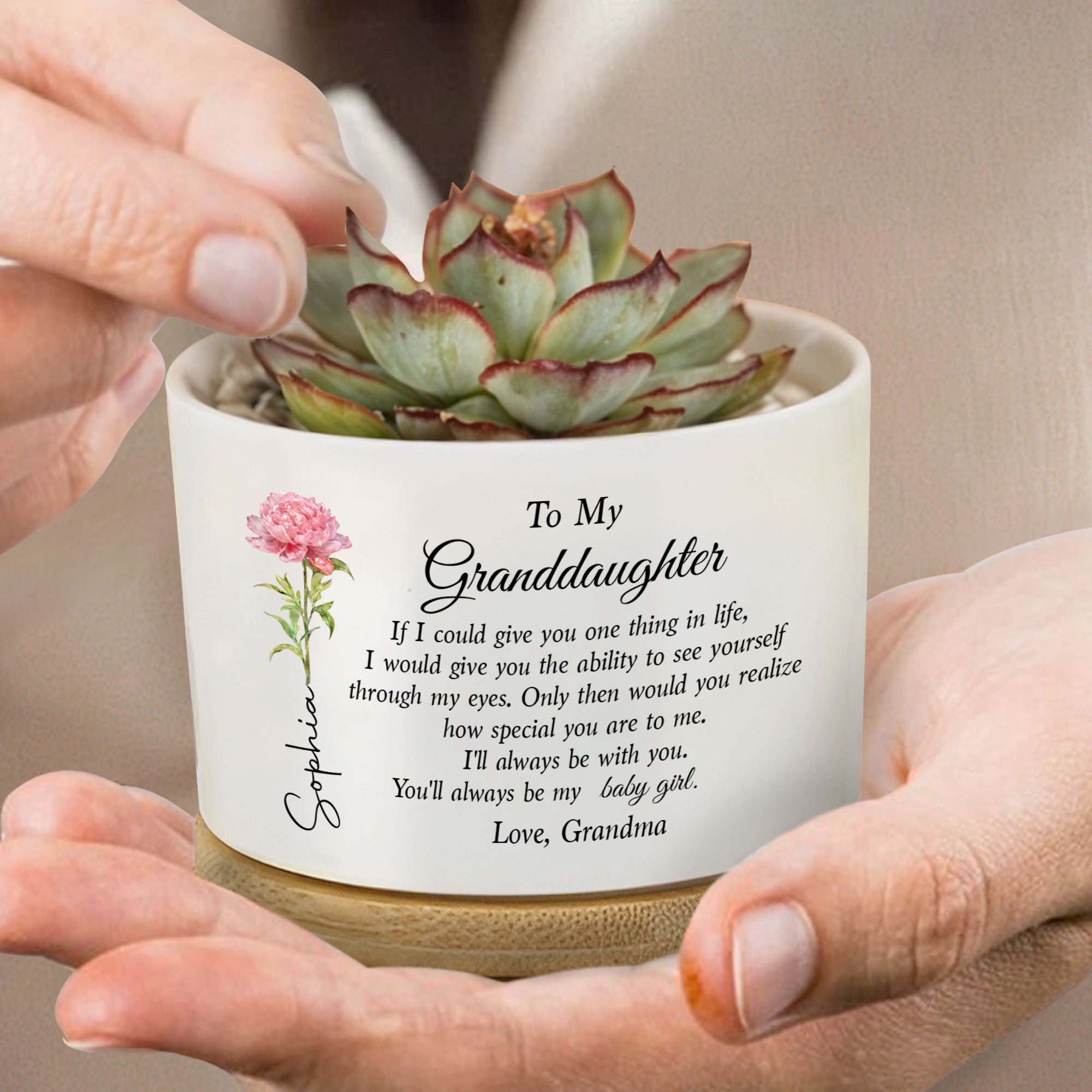 Personalized Ceramic Plant Pot Custom Message for Granddaughter