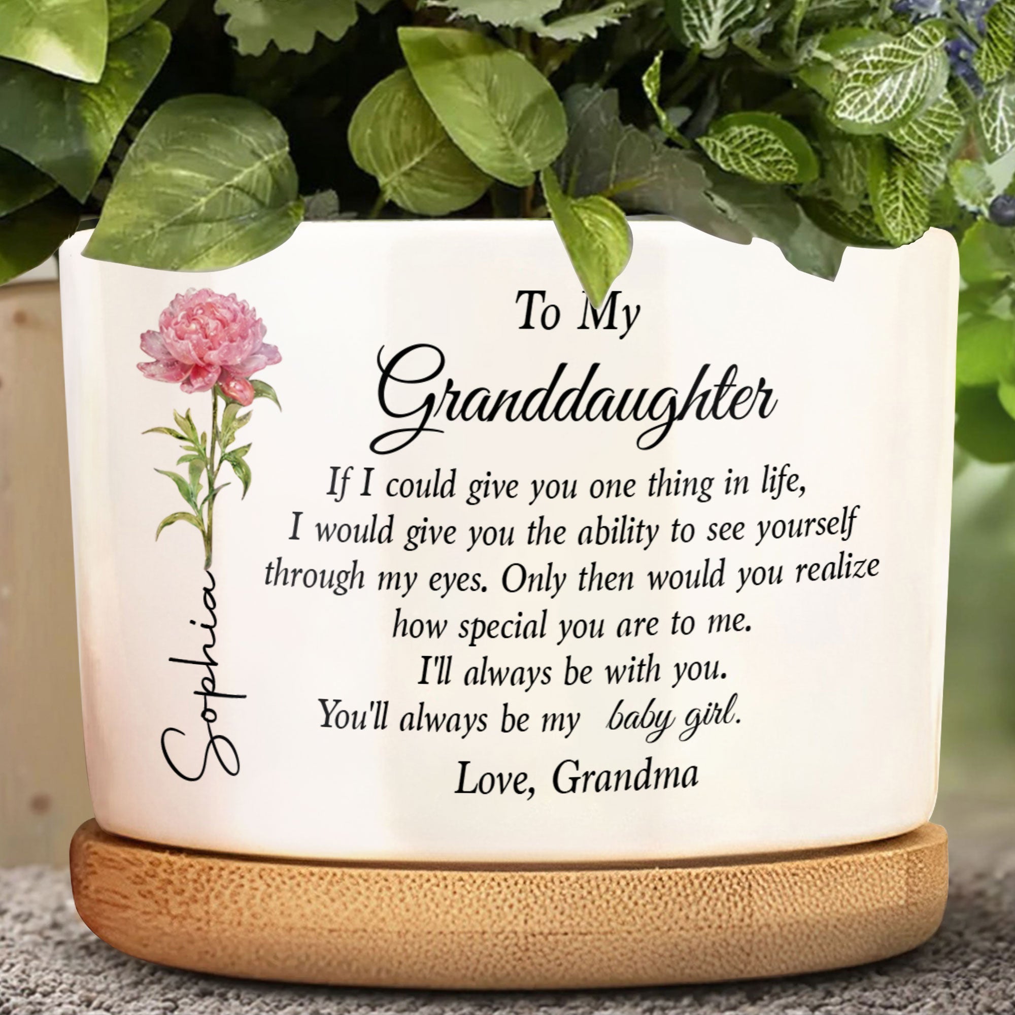 Personalized Ceramic Plant Pot Custom Message for Granddaughter