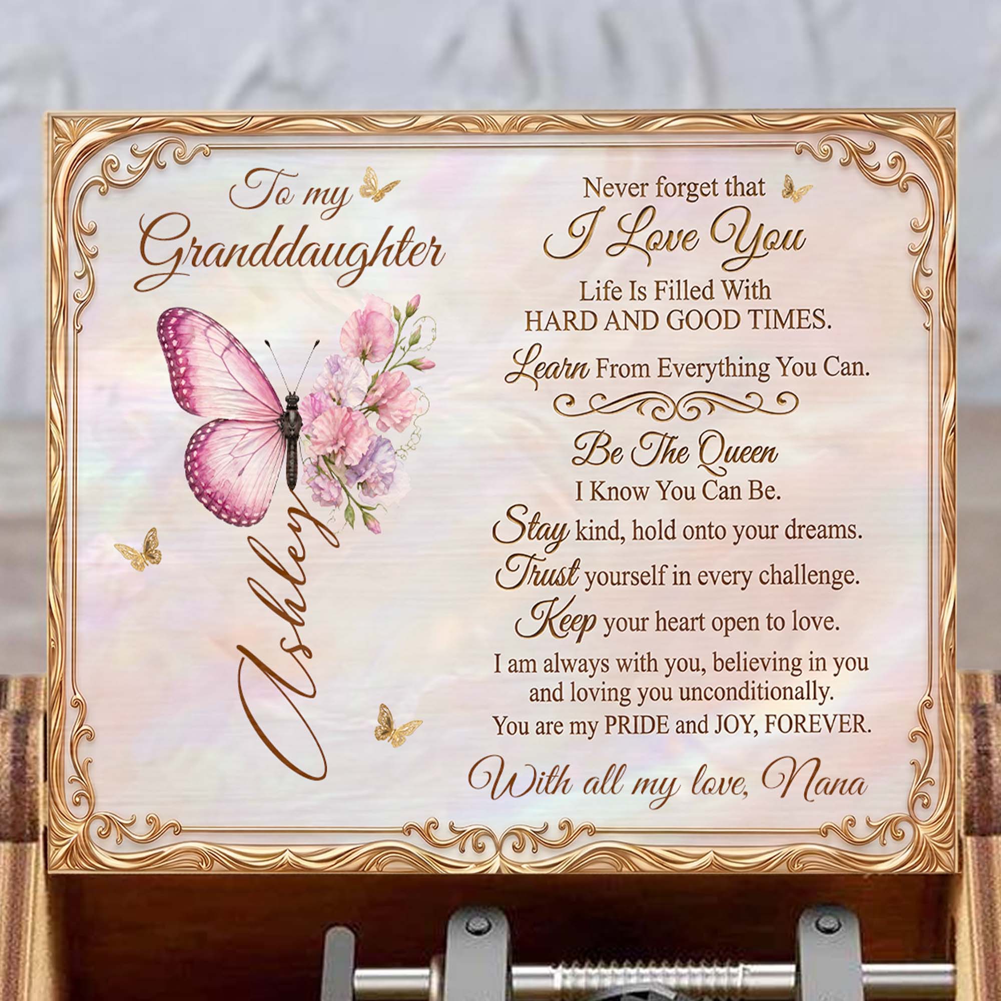 Personalized Music Box for Granddaughter with Butterfly Flowers Tune Gift for Birthday