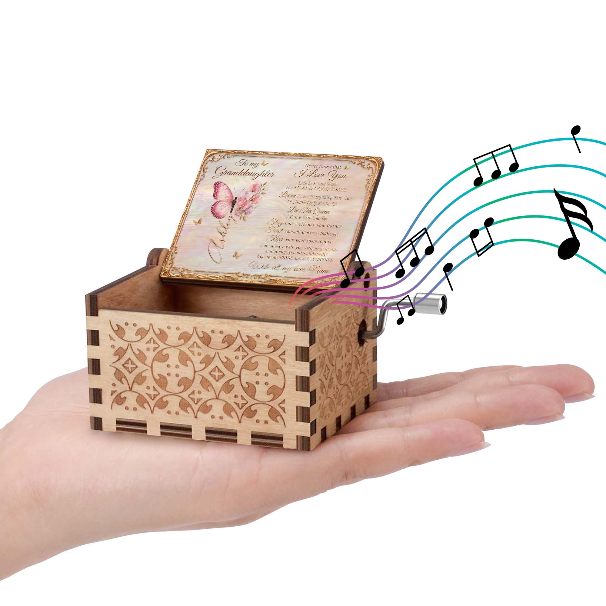 Personalized Music Box for Granddaughter with Butterfly Flowers Tune Gift for Birthday