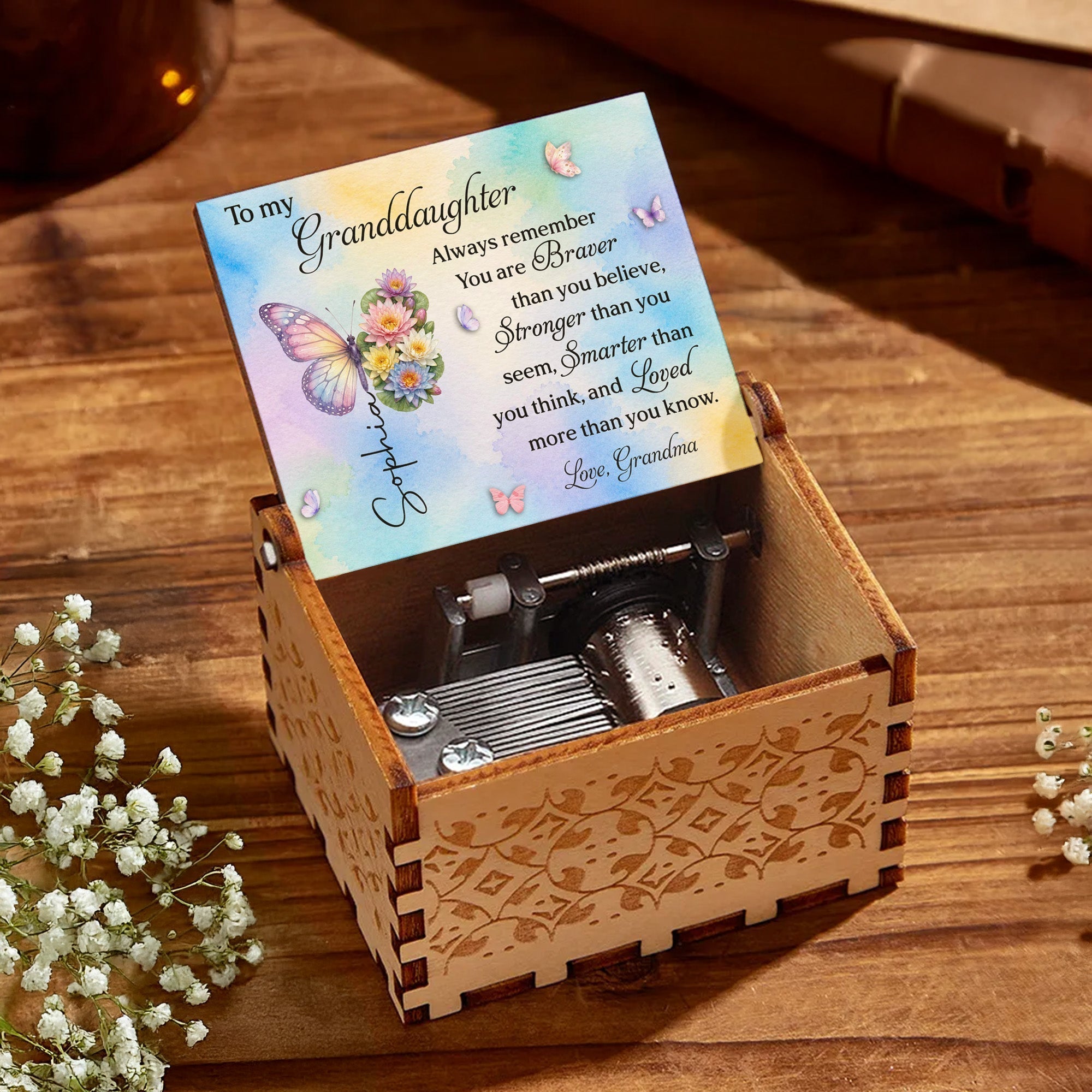 Personalized Wooden Music Box Custom Tune Gift for Granddaughter
