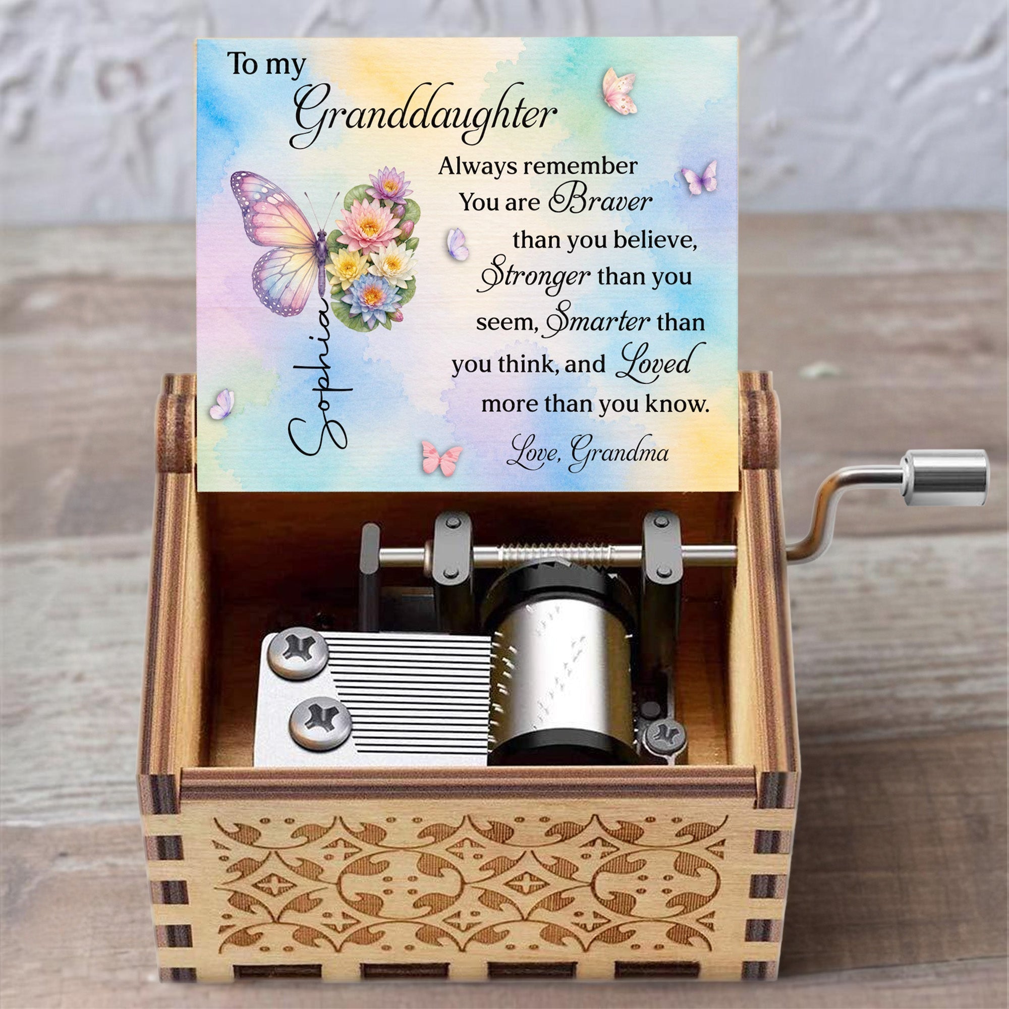 Personalized Wooden Music Box Custom Tune Gift for Granddaughter