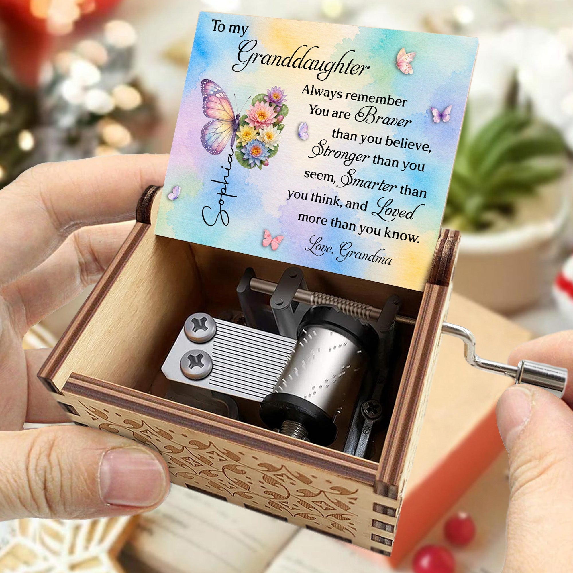 Personalized Wooden Music Box Custom Tune Gift for Granddaughter