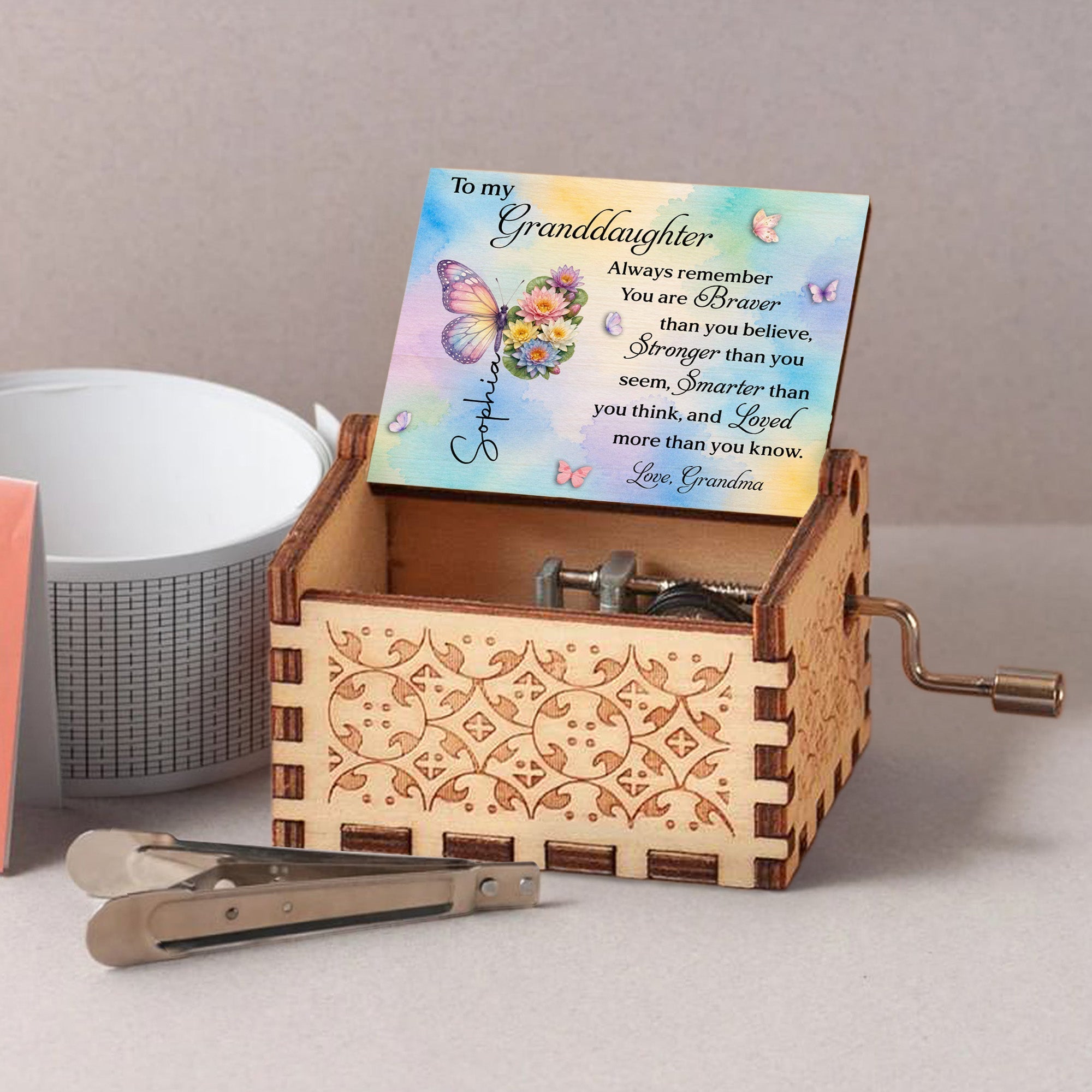 Personalized Wooden Music Box Custom Tune Gift for Granddaughter