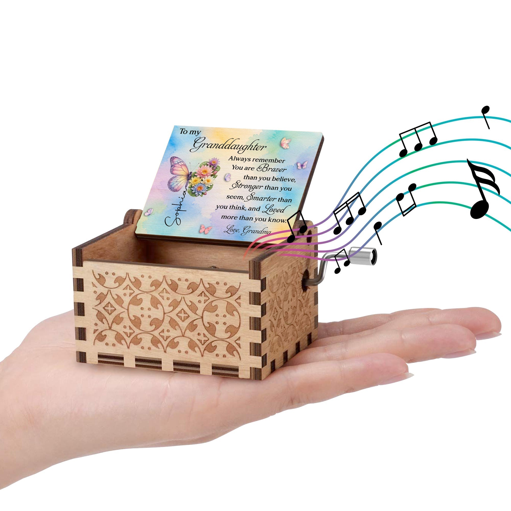 Personalized Wooden Music Box Custom Tune Gift for Granddaughter
