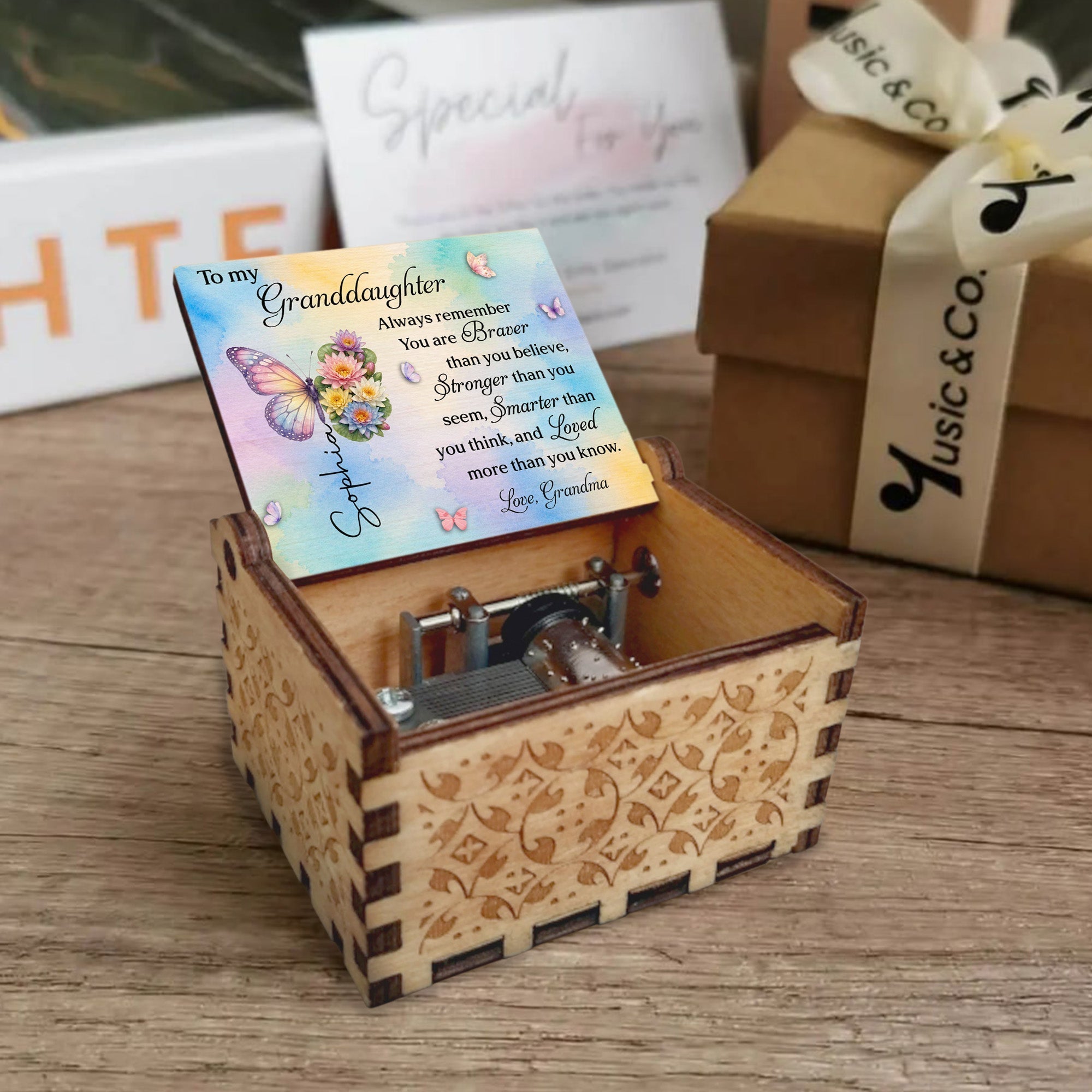 Personalized Wooden Music Box Custom Tune Gift for Granddaughter