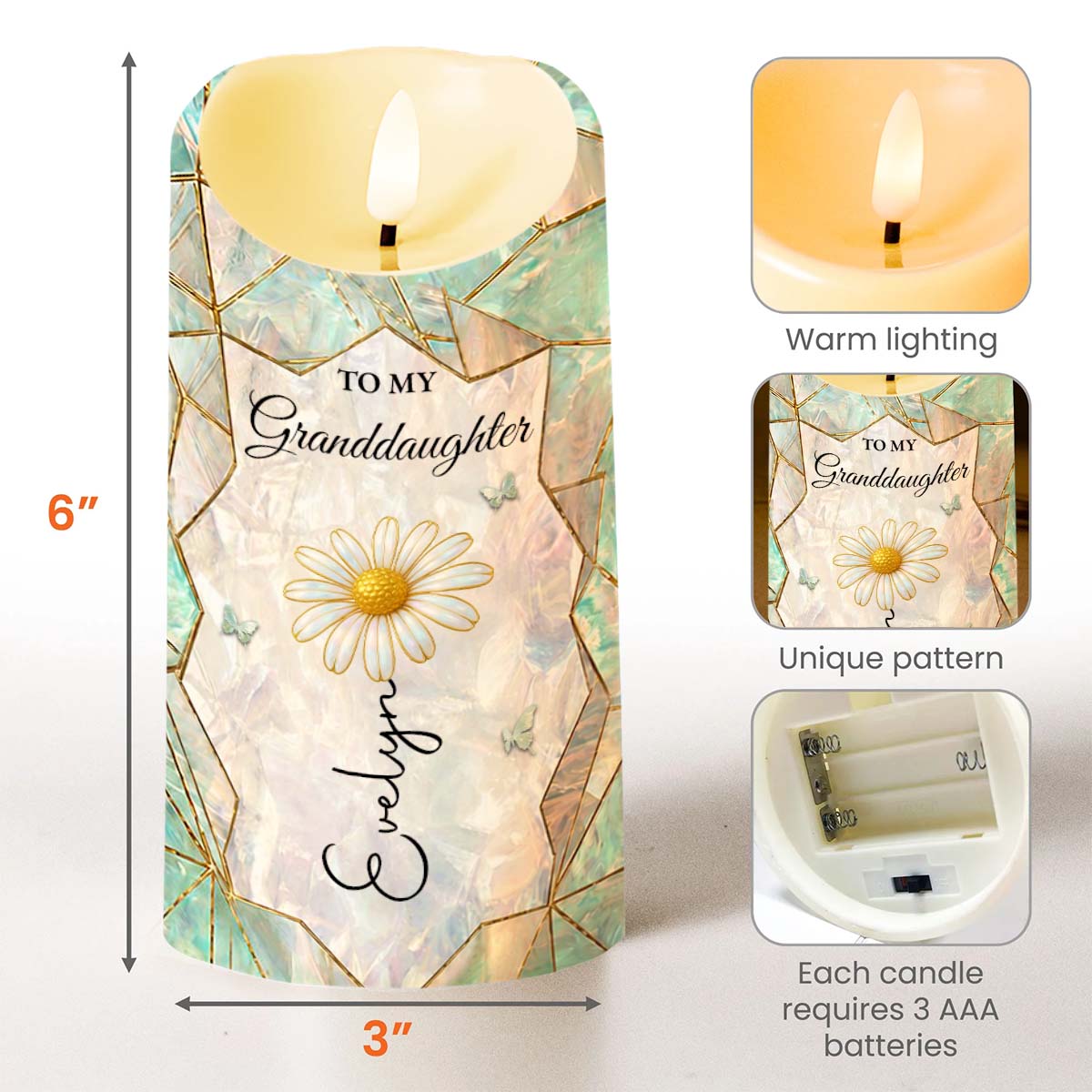 Personalized Custom LED Candle for Granddaughter Gift