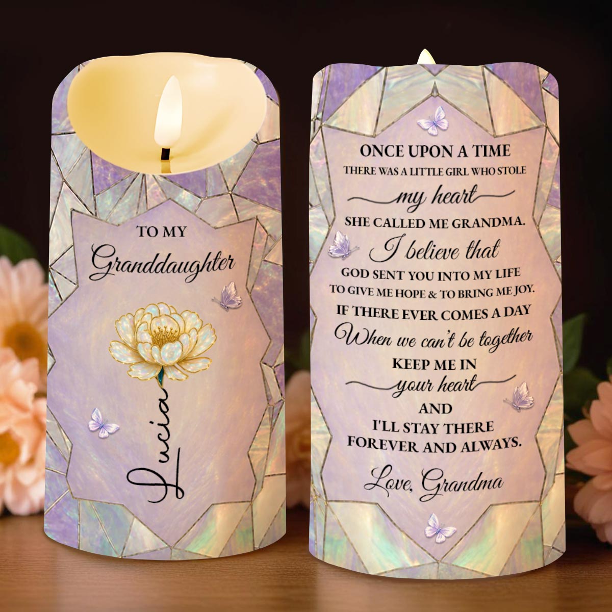 Personalized LED Candle Custom Flower Gift for Granddaughter