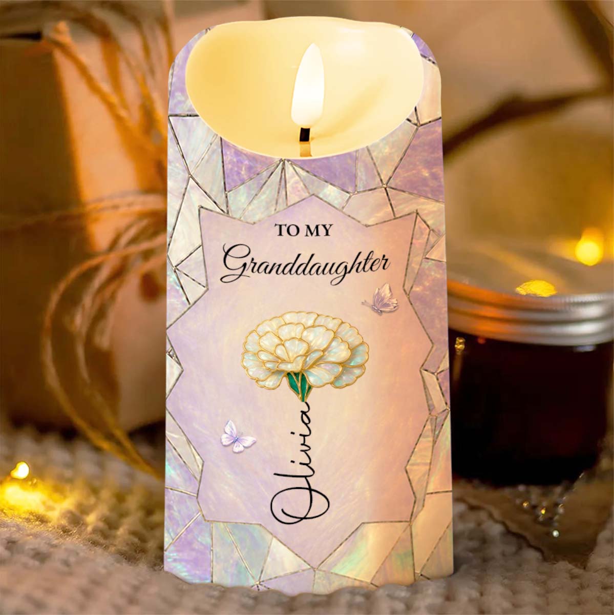 Personalized LED Candle Custom Flower Gift for Granddaughter