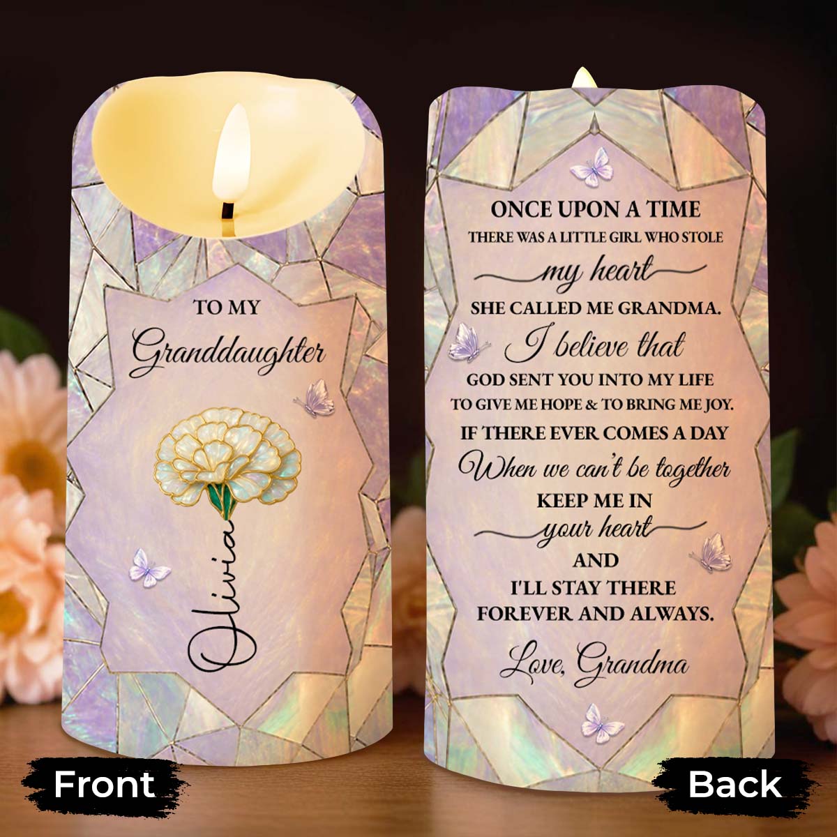 Personalized LED Candle Custom Flower Gift for Granddaughter