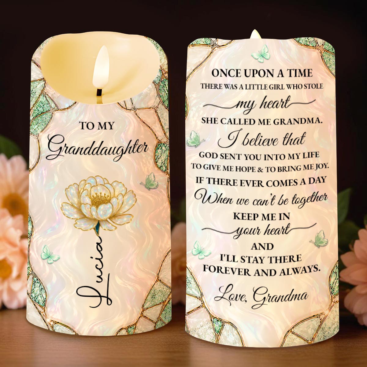Personalized LED Candle Custom Name Gift for Granddaughter