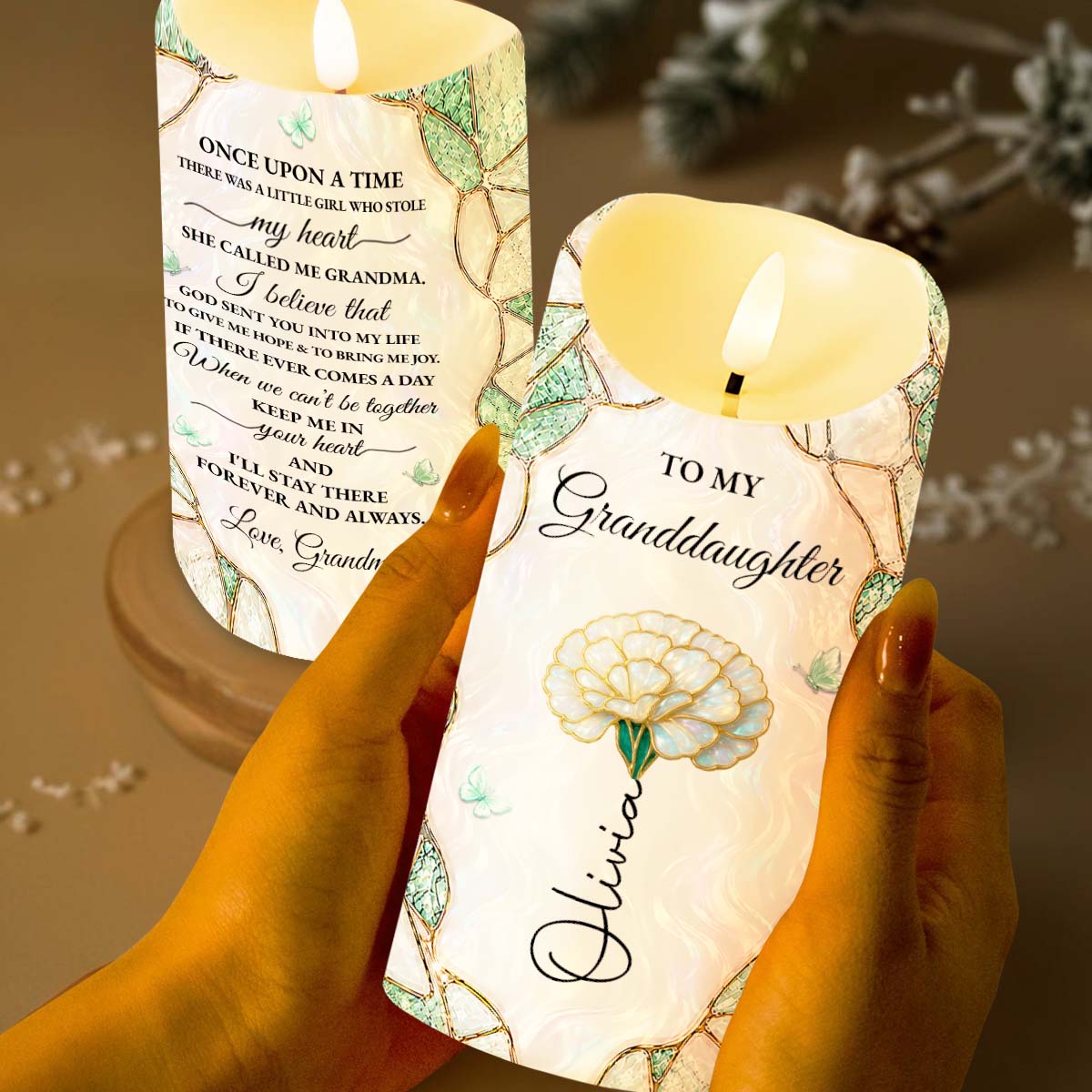 Personalized LED Candle Custom Name Gift for Granddaughter