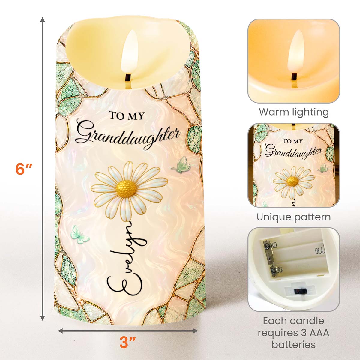 Personalized LED Candle Custom Name Gift for Granddaughter