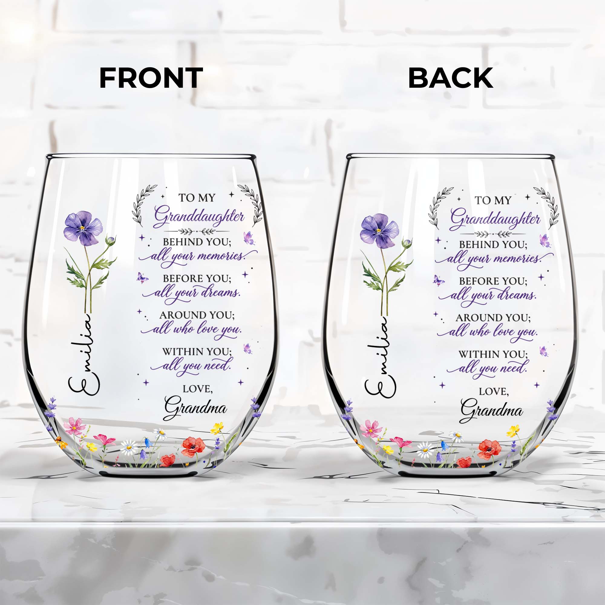 Personalized Stemless Wine Glass Custom Name Gift for Grandma