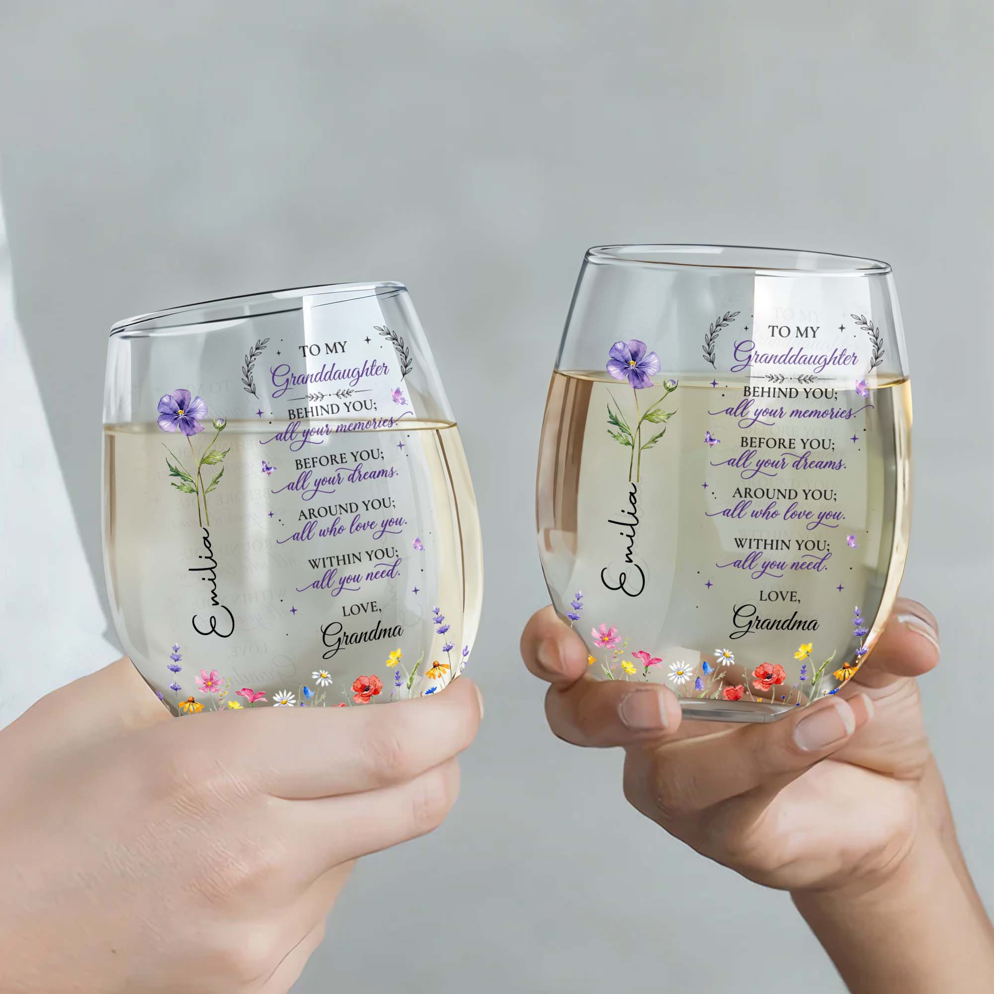 Personalized Stemless Wine Glass Custom Name Gift for Grandma