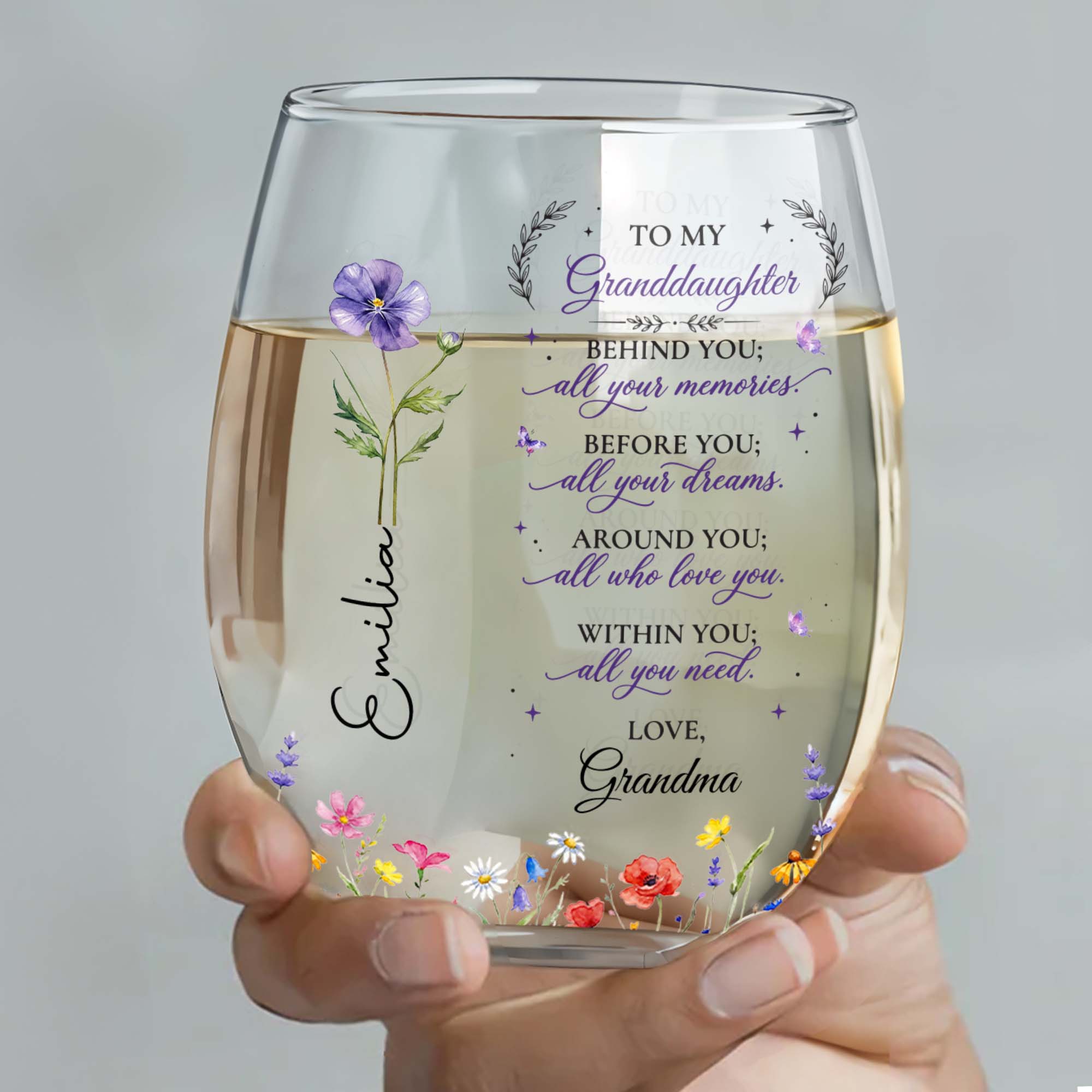 Personalized Stemless Wine Glass Custom Name Gift for Grandma