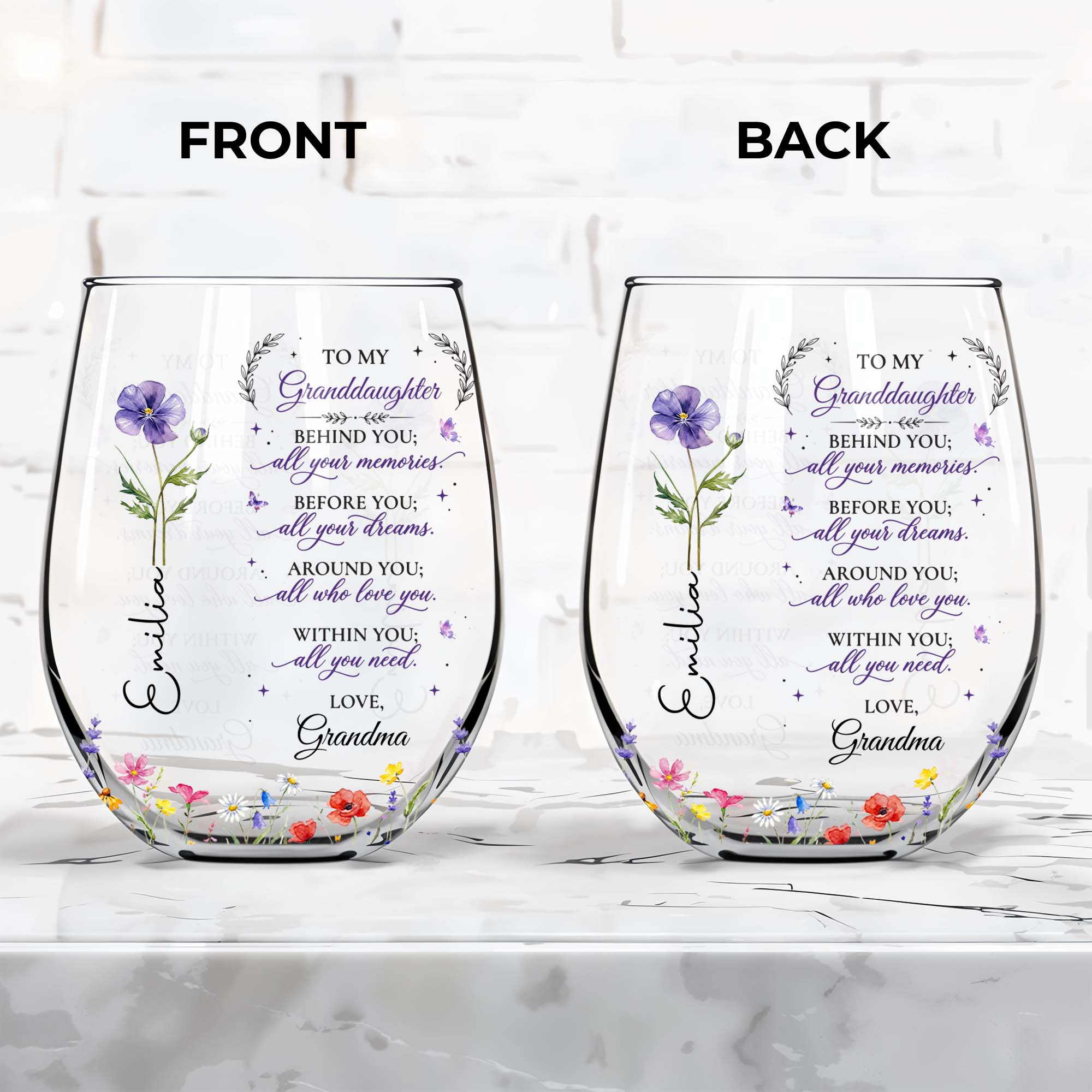 Personalized Stemless Wine Glass Custom Name Gift for Grandma