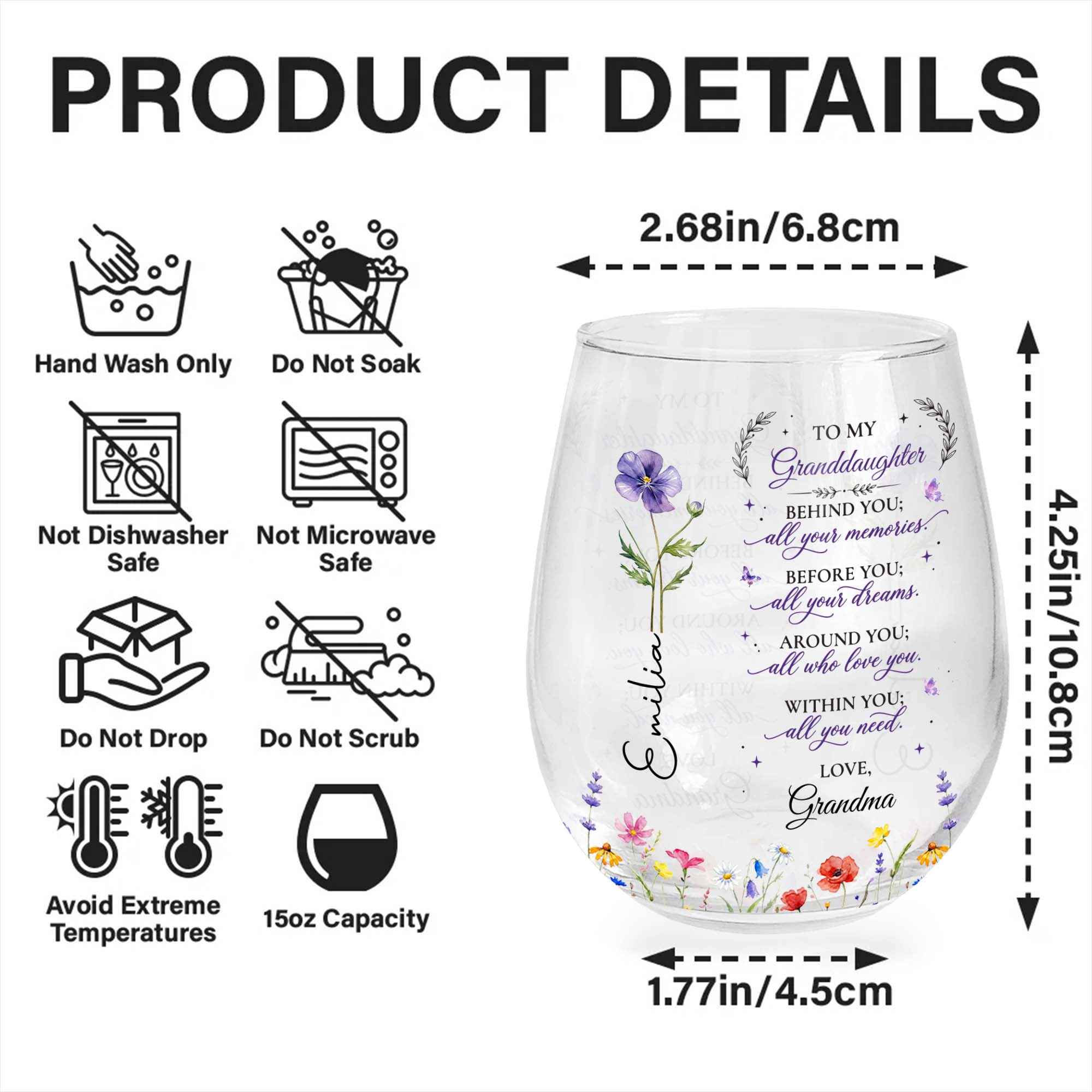 Personalized Stemless Wine Glass Custom Name Gift for Grandma