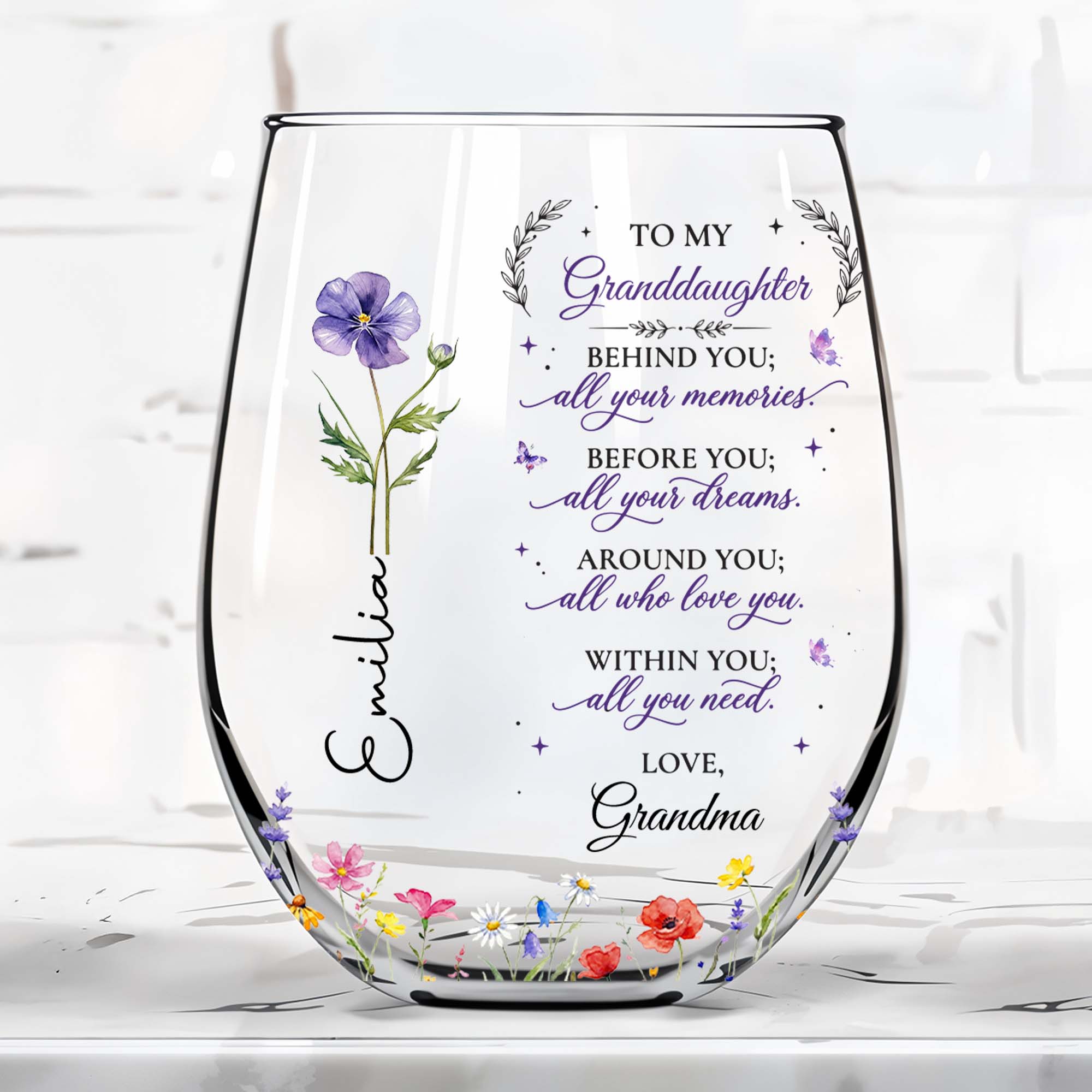 Personalized Stemless Wine Glass Custom Name Gift for Grandma