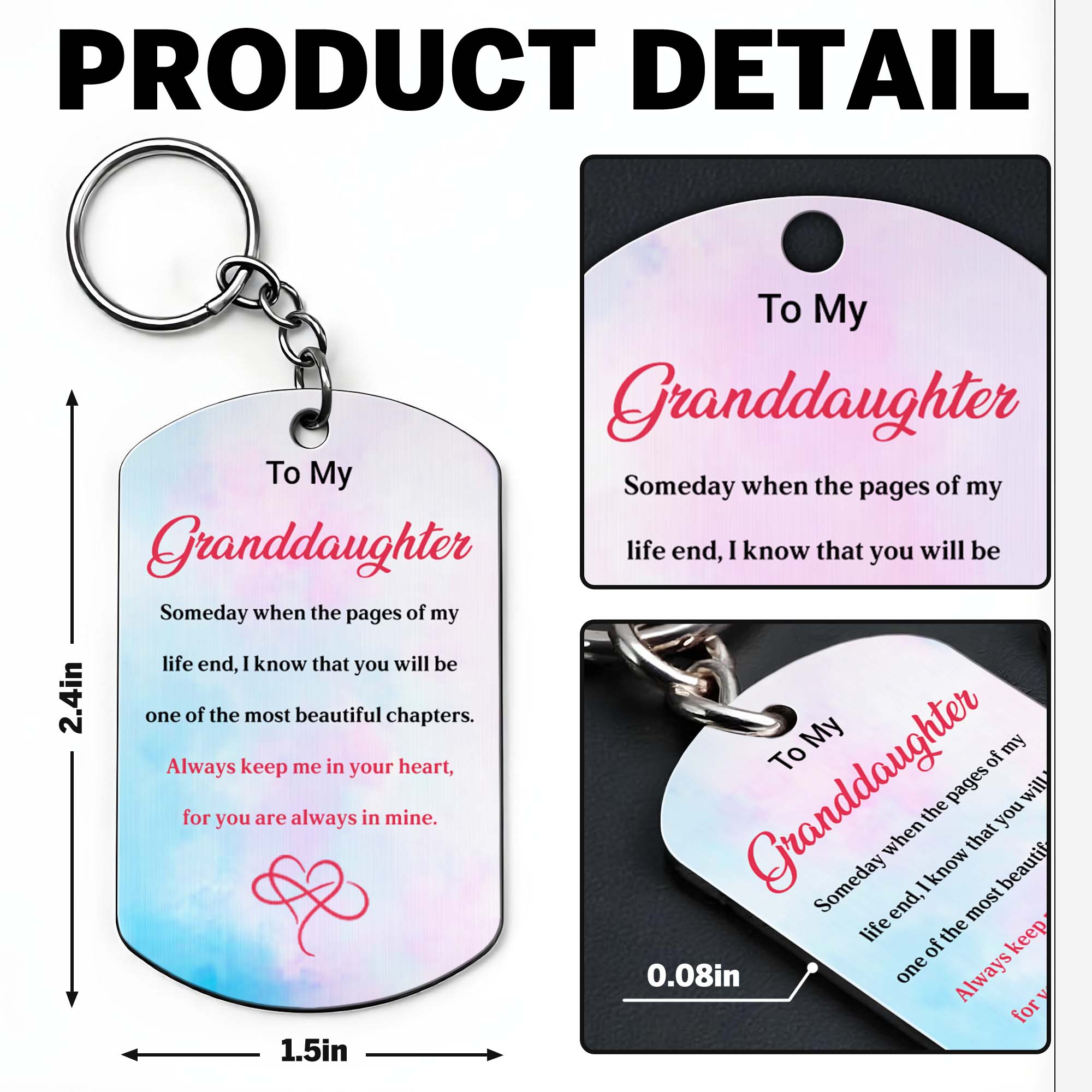 Personalized Stainless Steel Keychain for Granddaughter Gift