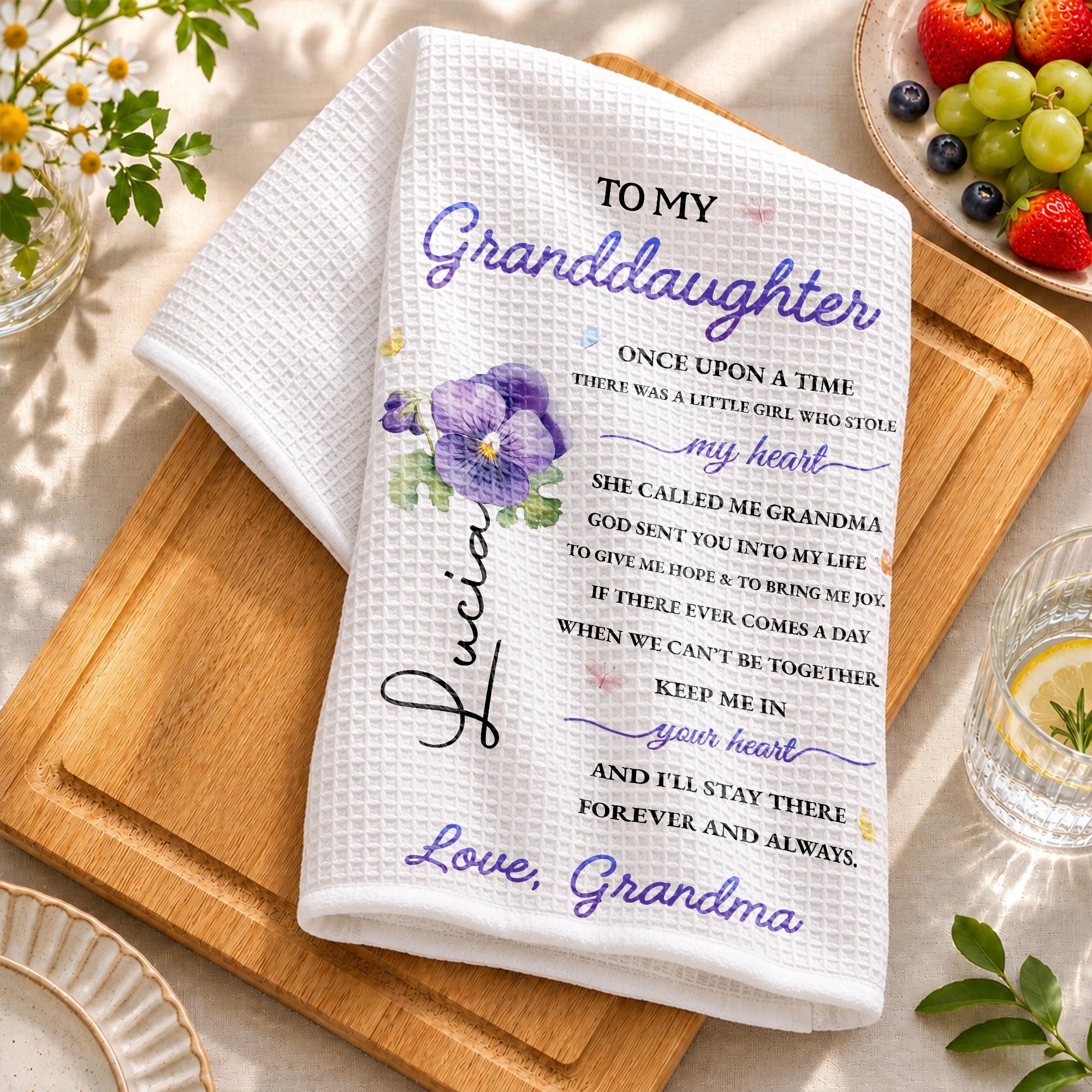 Personalized Kitchen Towel Custom Message for Granddaughter