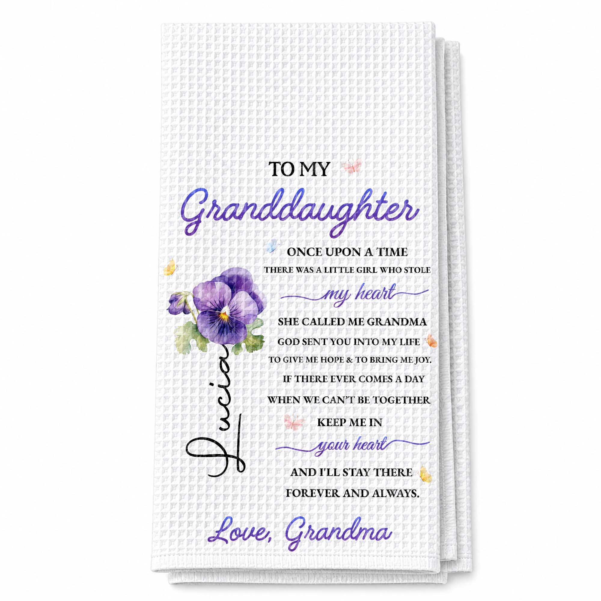 Personalized Kitchen Towel Custom Message for Granddaughter