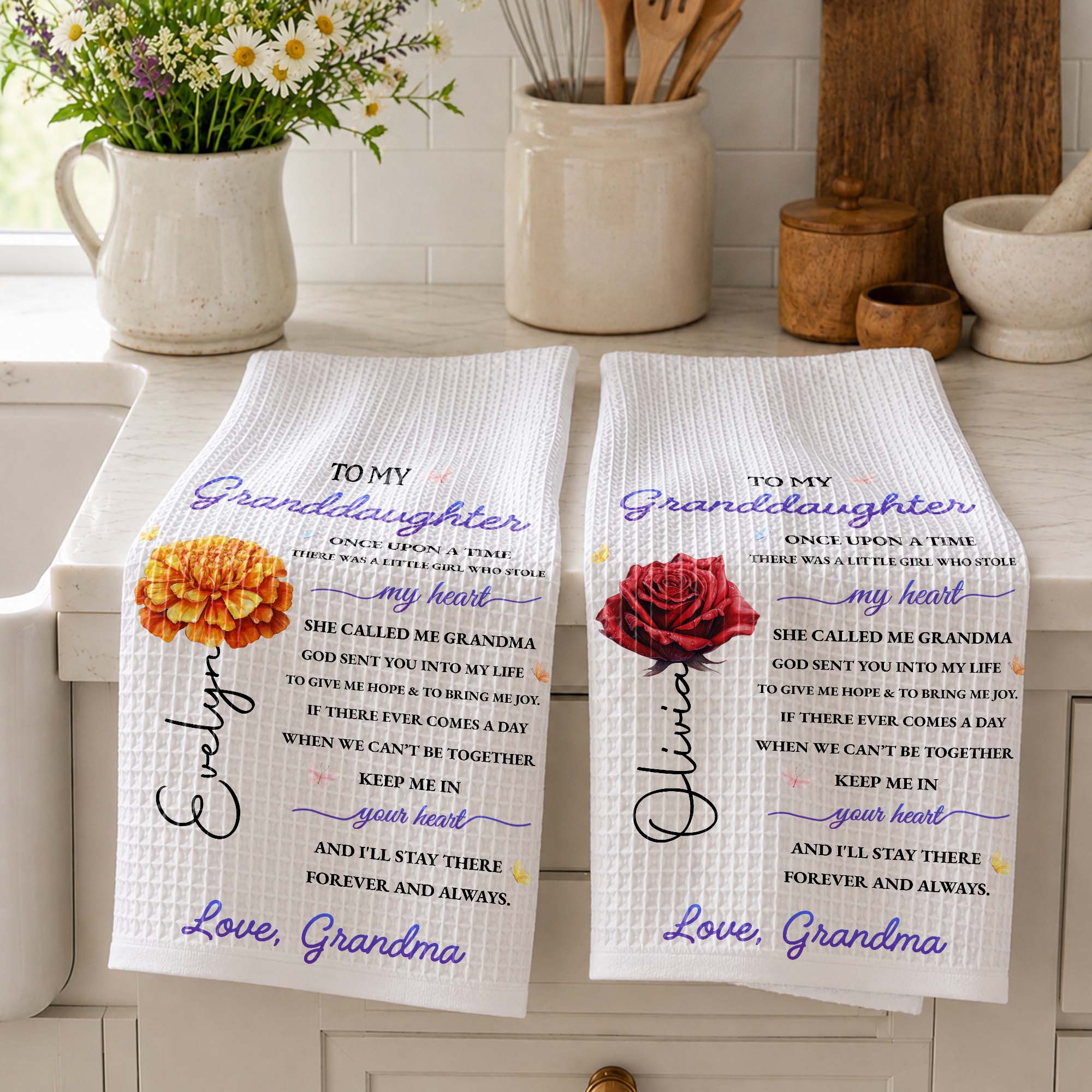 Personalized Kitchen Towel Custom Message for Granddaughter