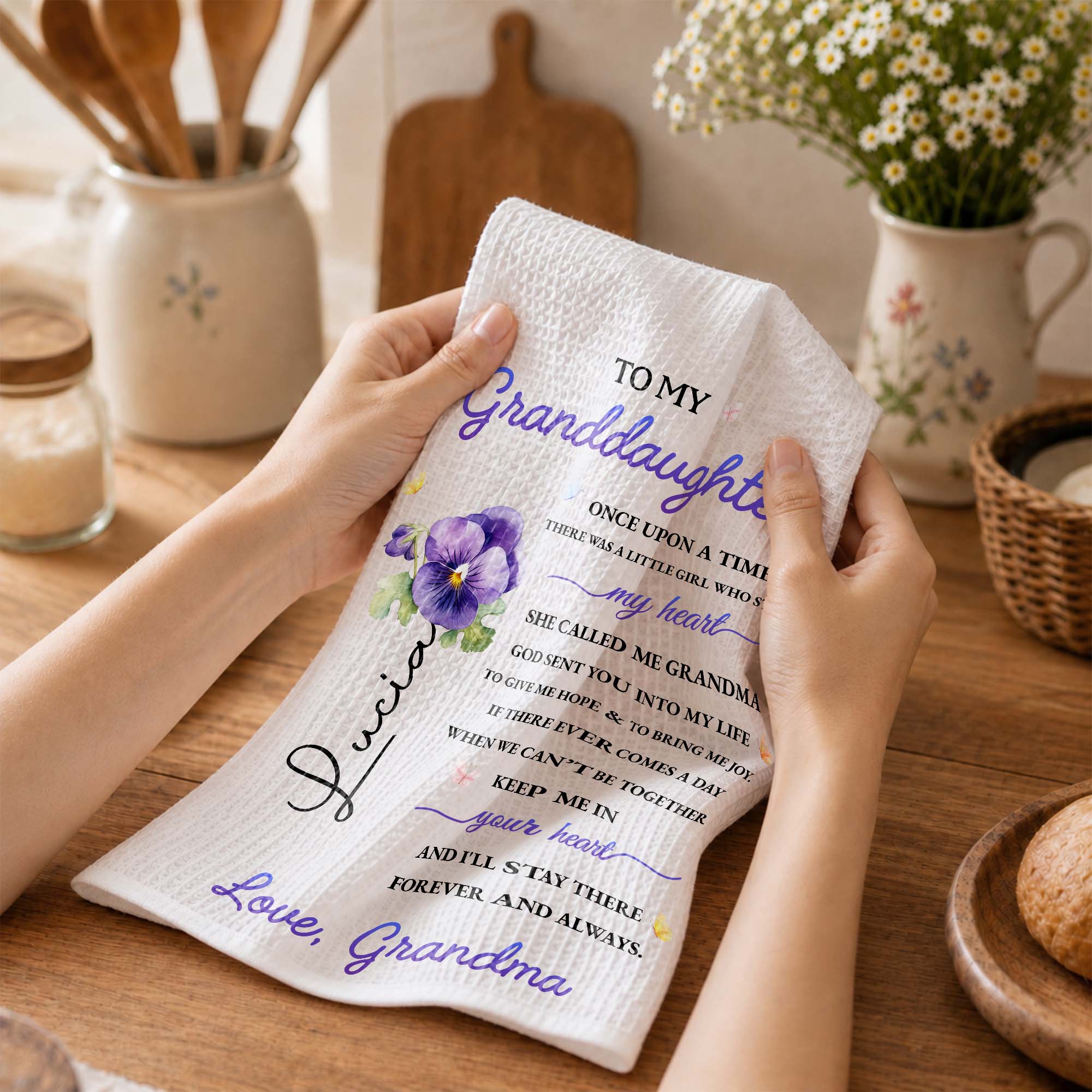 Personalized Kitchen Towel Custom Message for Granddaughter