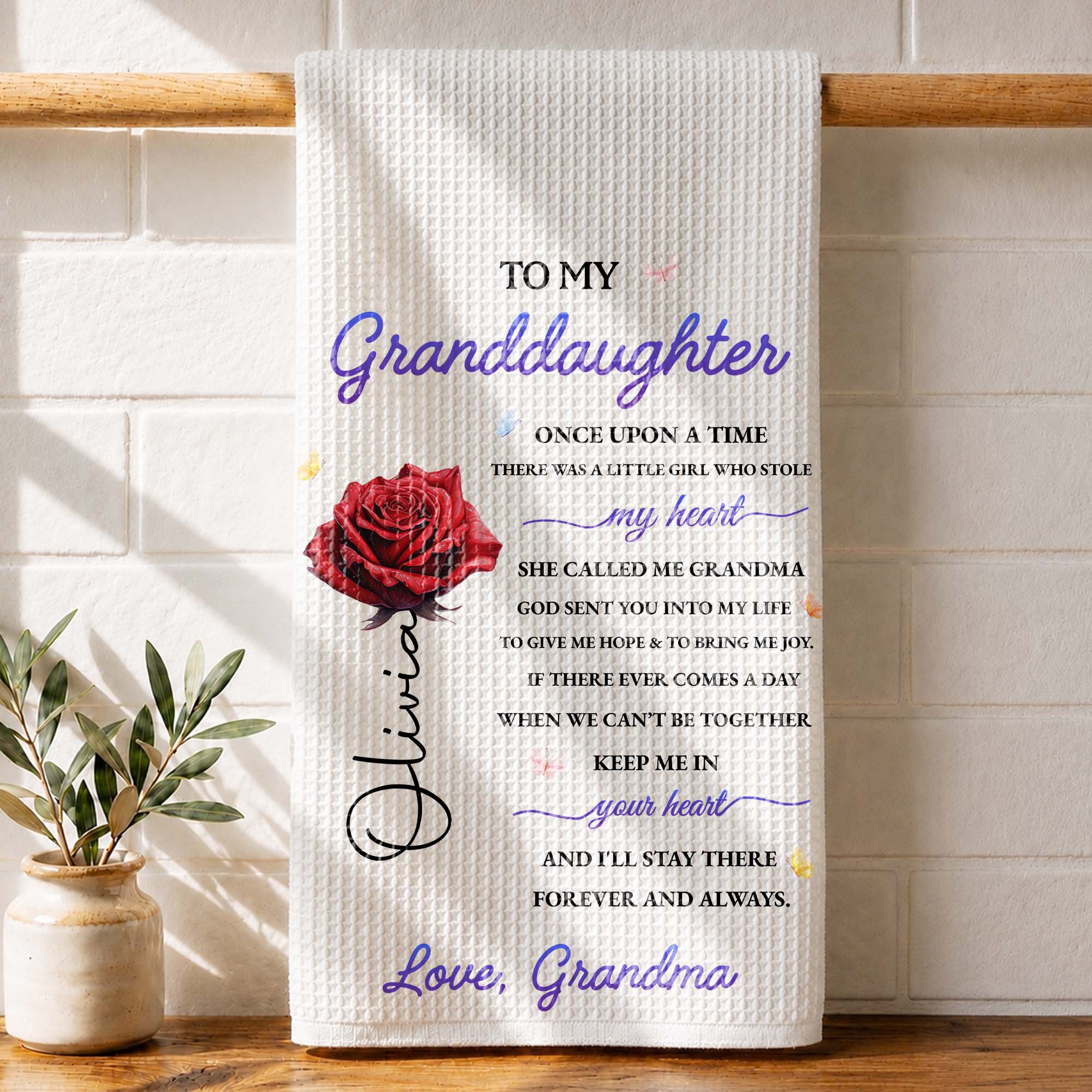Personalized Kitchen Towel Custom Message for Granddaughter