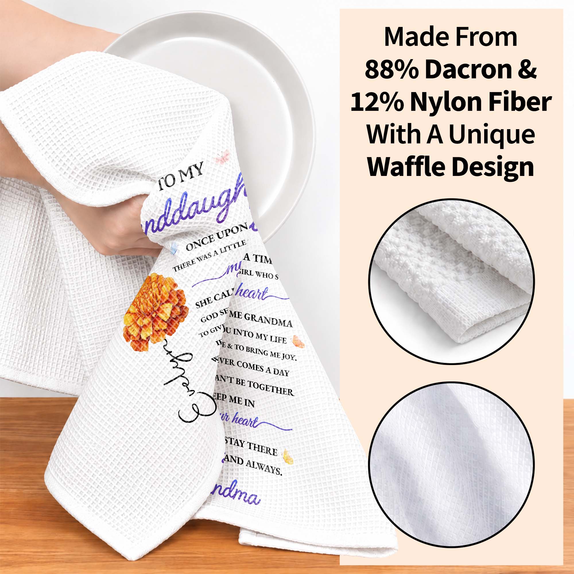 Personalized Kitchen Towel Custom Message for Granddaughter
