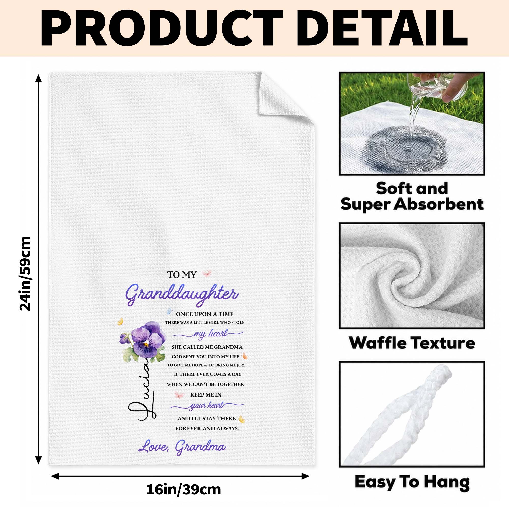 Personalized Kitchen Towel Custom Message for Granddaughter