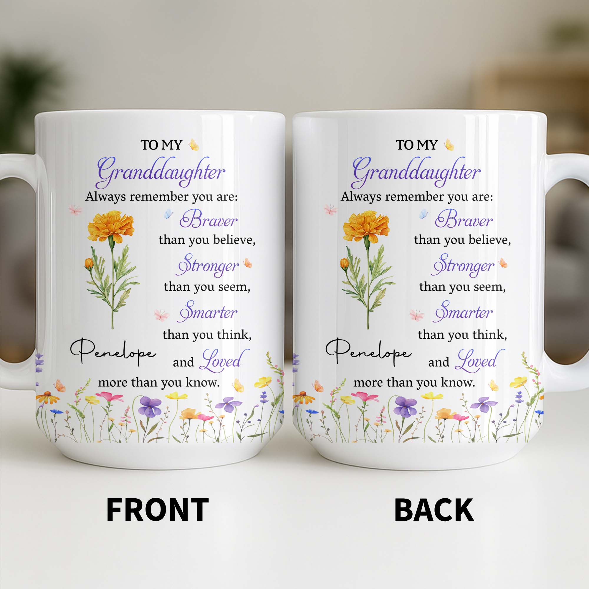 Personalized Coffee Mug for Granddaughter Custom Message Gift
