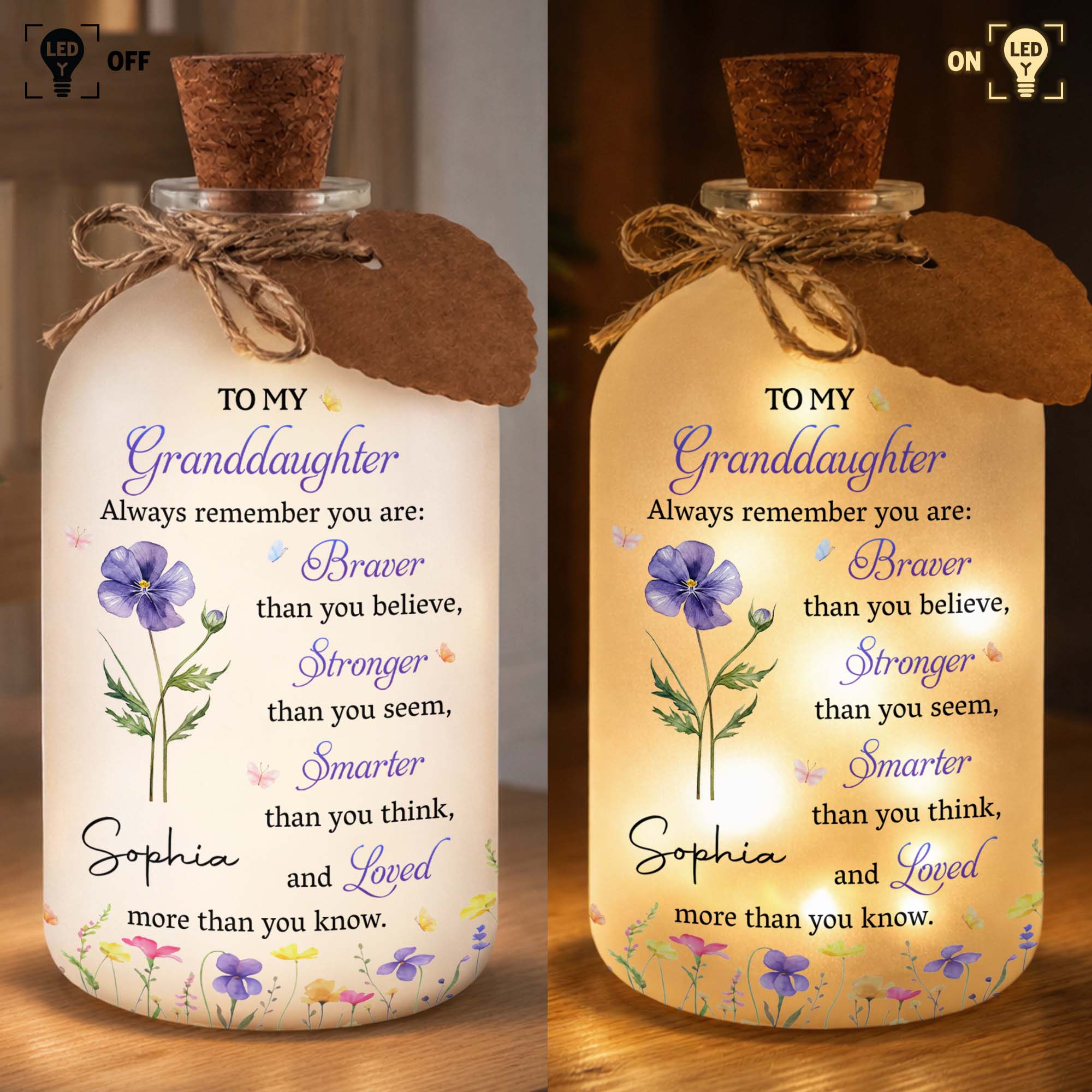 Personalized Short Bottle Light Custom Name Gift for Granddaughter