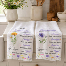 Load image into Gallery viewer, Personalized Kitchen Towel Gift for Granddaughter with Flower Design
