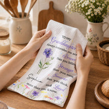 Load image into Gallery viewer, Personalized Kitchen Towel Gift for Granddaughter with Flower Design
