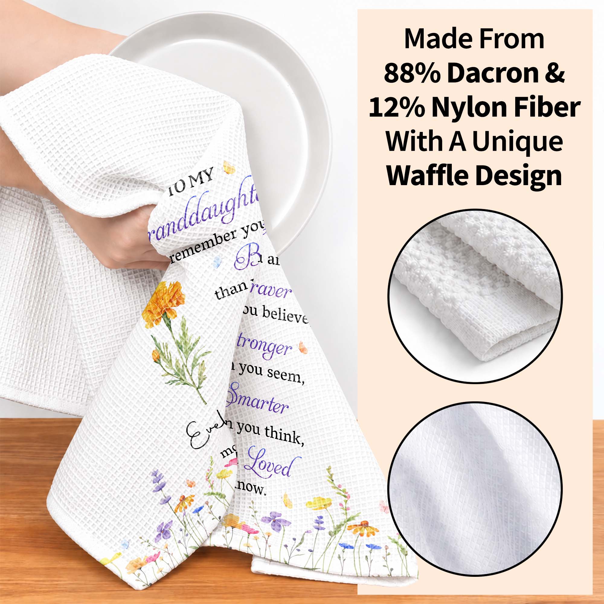 Personalized Kitchen Towel Gift for Granddaughter with Flower Design