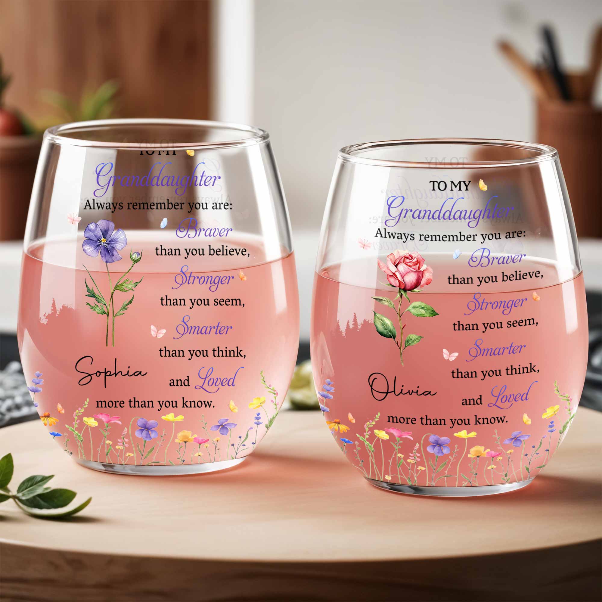 Personalized Stemless Wine Glass Gift for Granddaughter