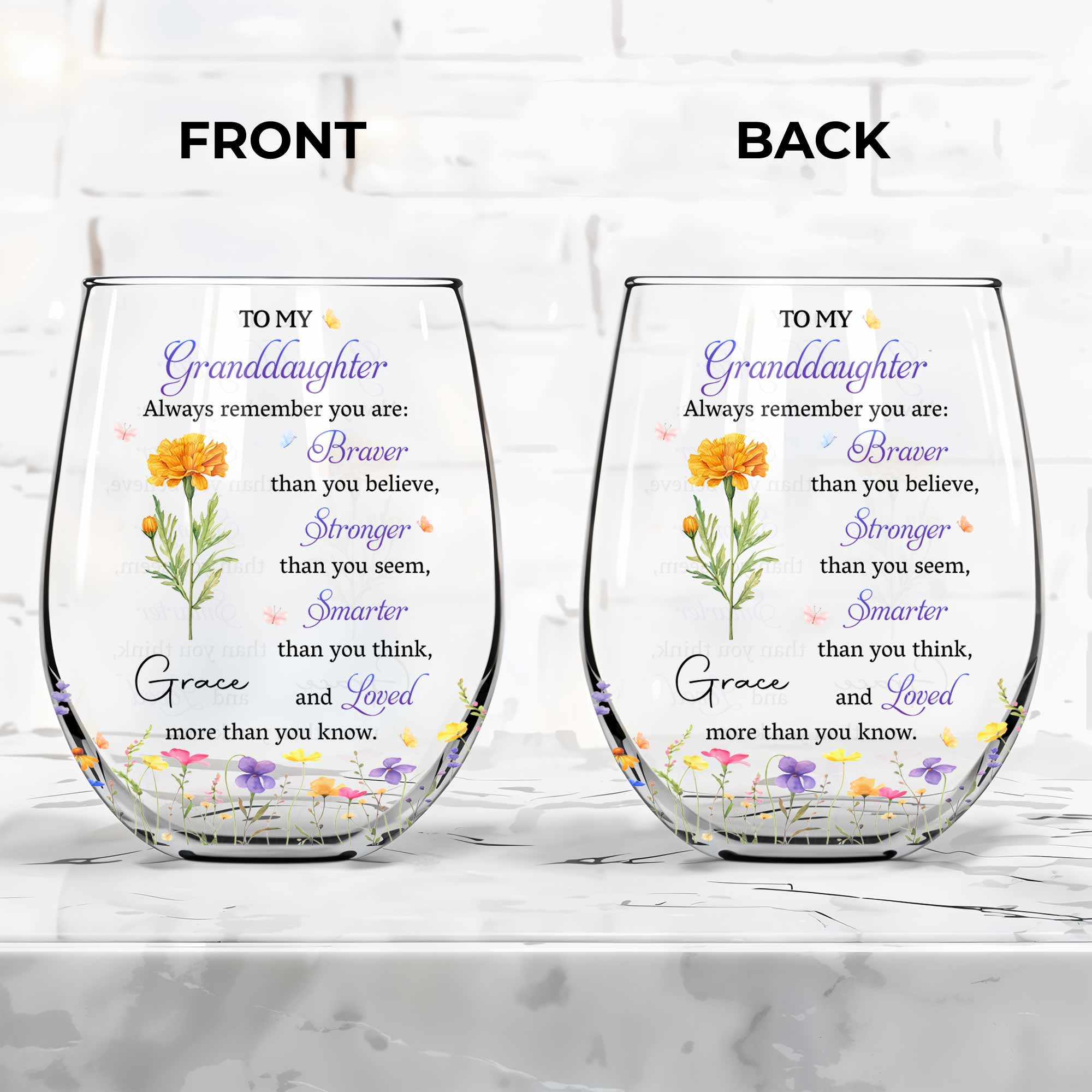 Personalized Stemless Wine Glass Gift for Granddaughter