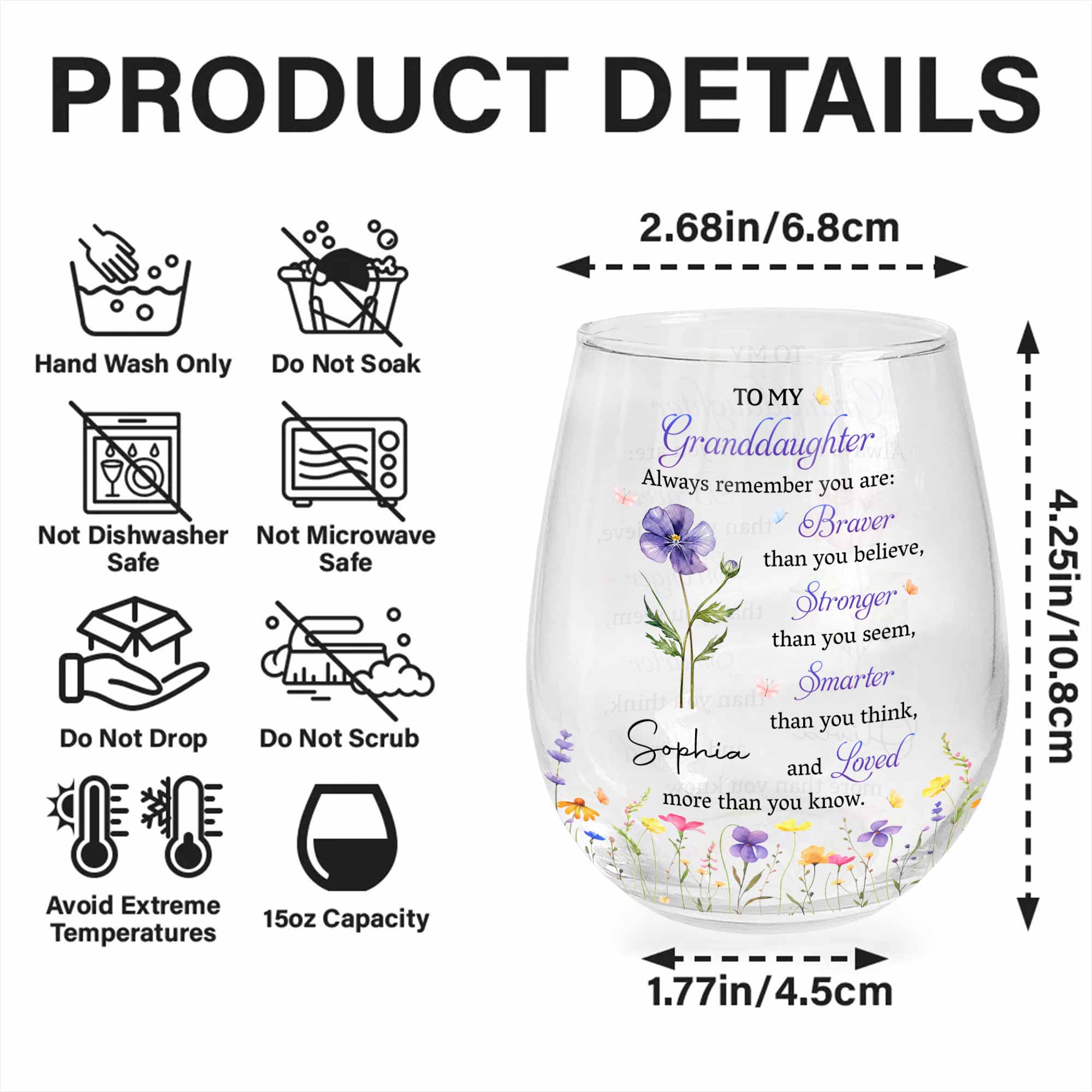 Personalized Stemless Wine Glass Gift for Granddaughter
