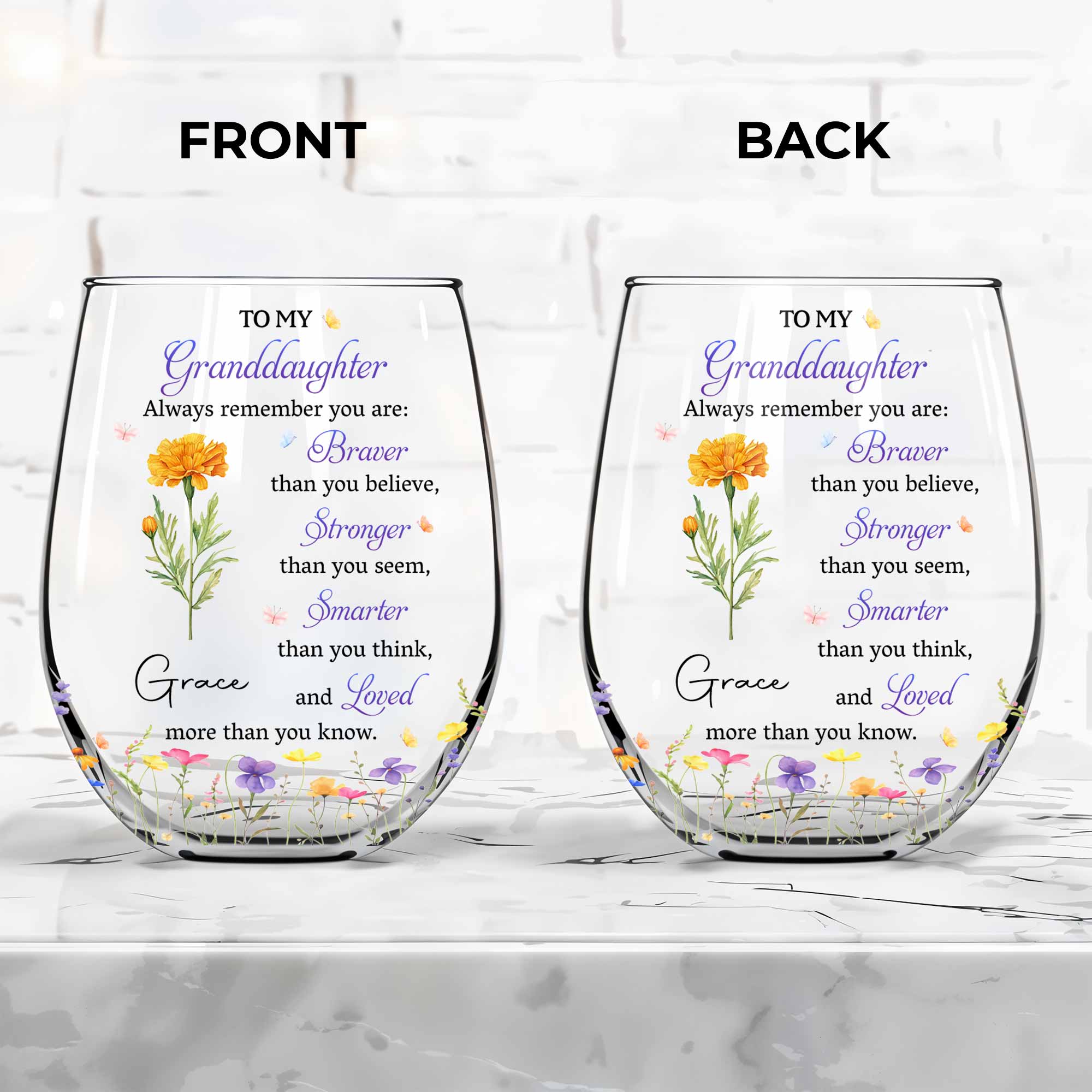 Personalized Stemless Wine Glass Gift for Granddaughter