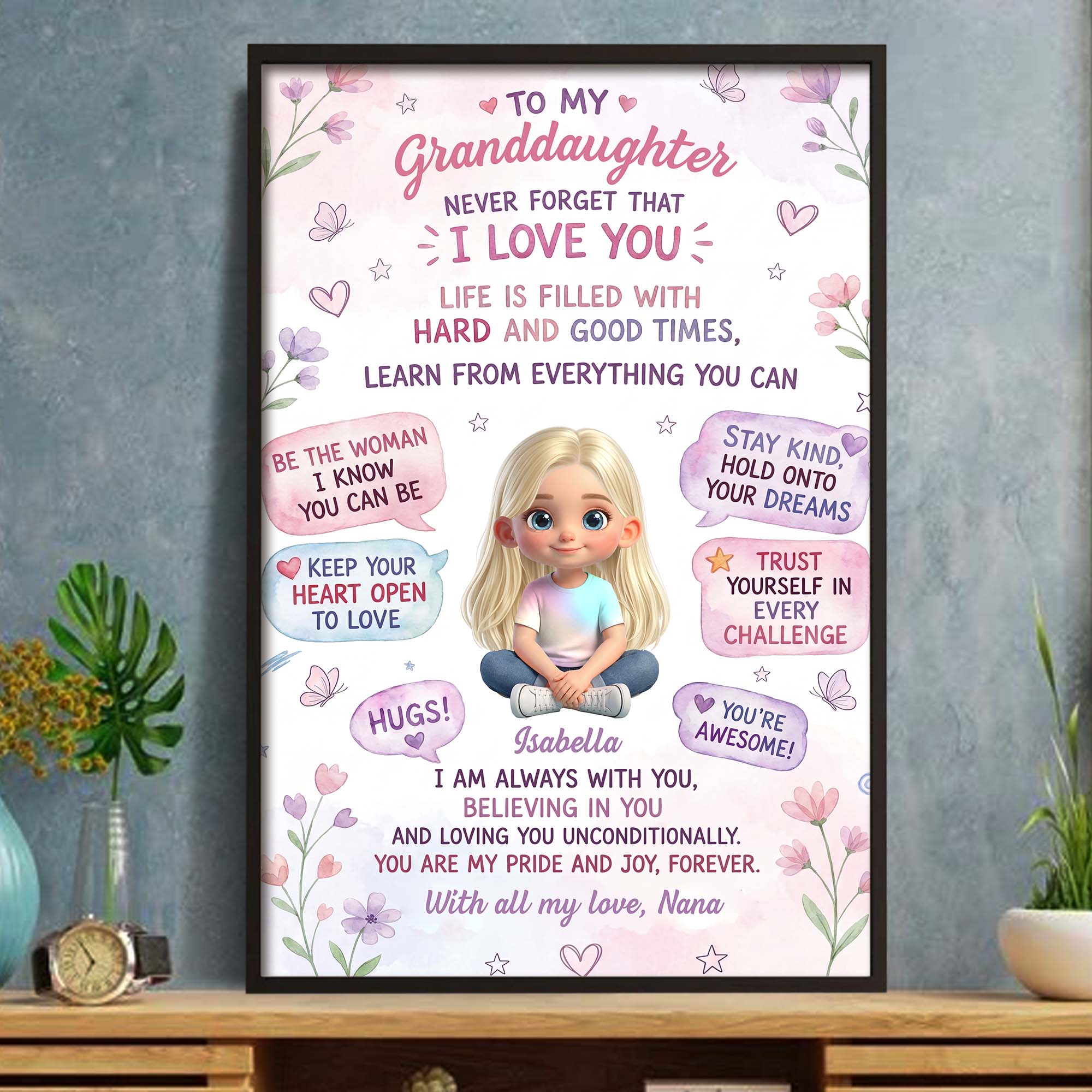 Personalized Vertical Poster for Granddaughter Custom Name Gift