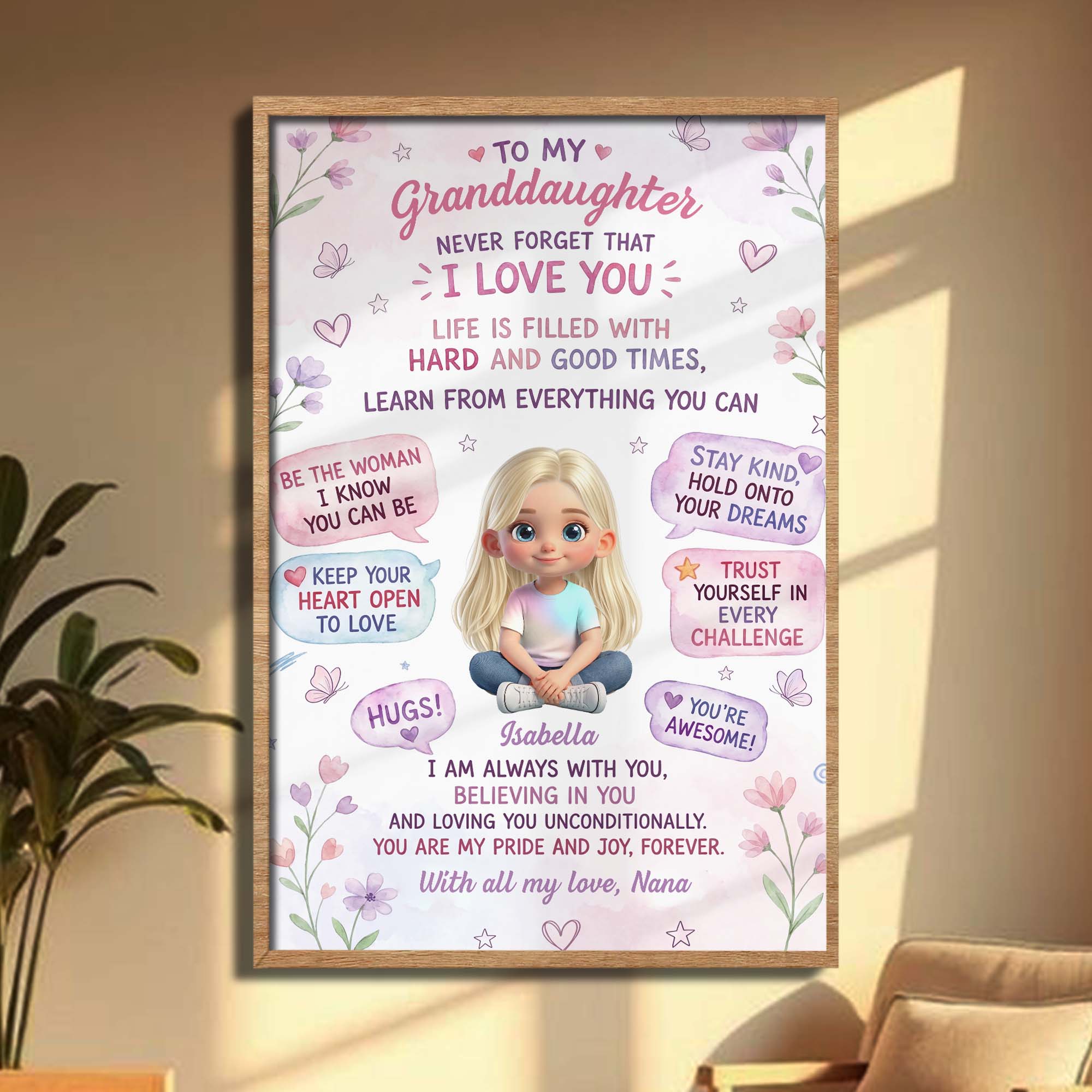 Personalized Vertical Poster for Granddaughter Custom Name Gift