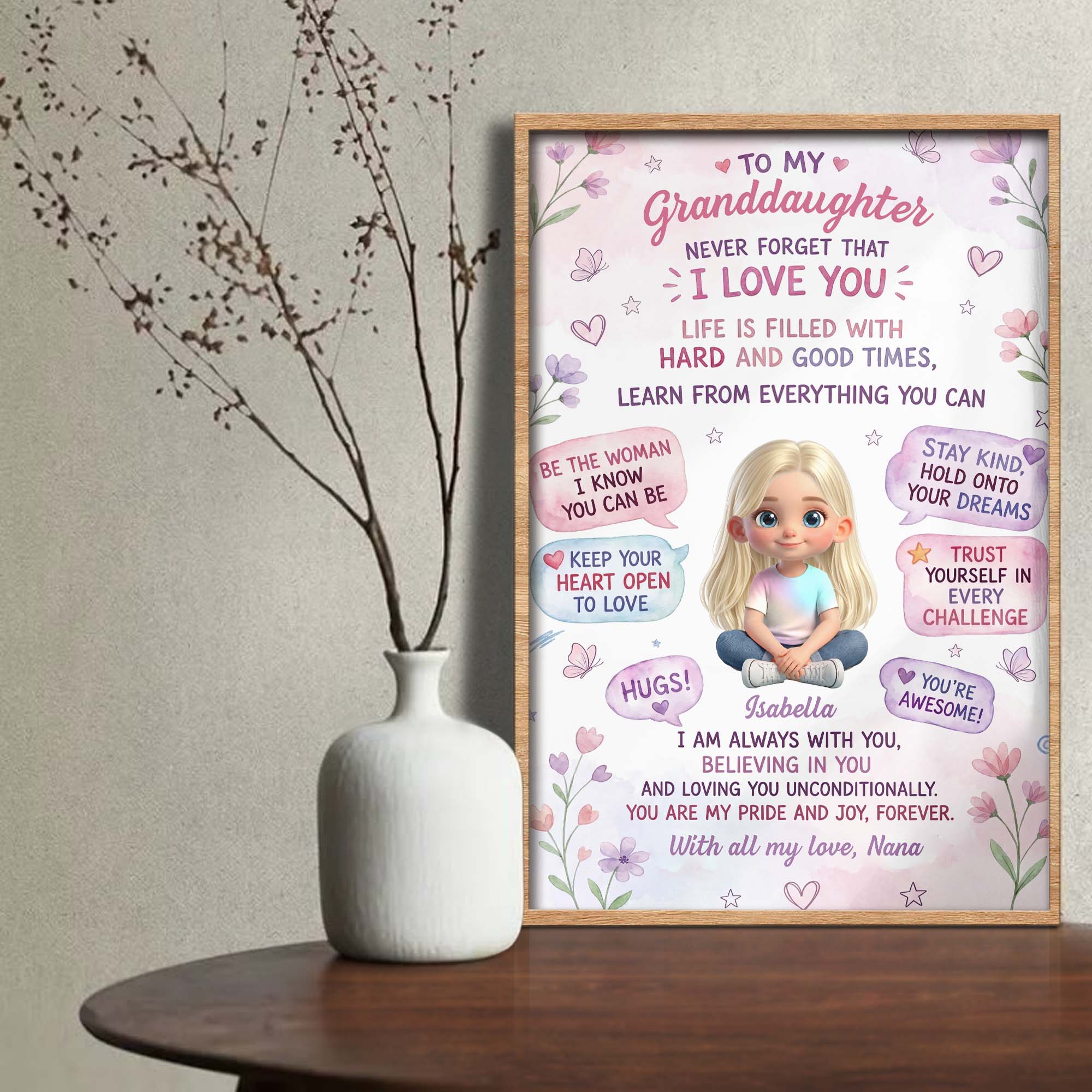 Personalized Vertical Poster for Granddaughter Custom Name Gift