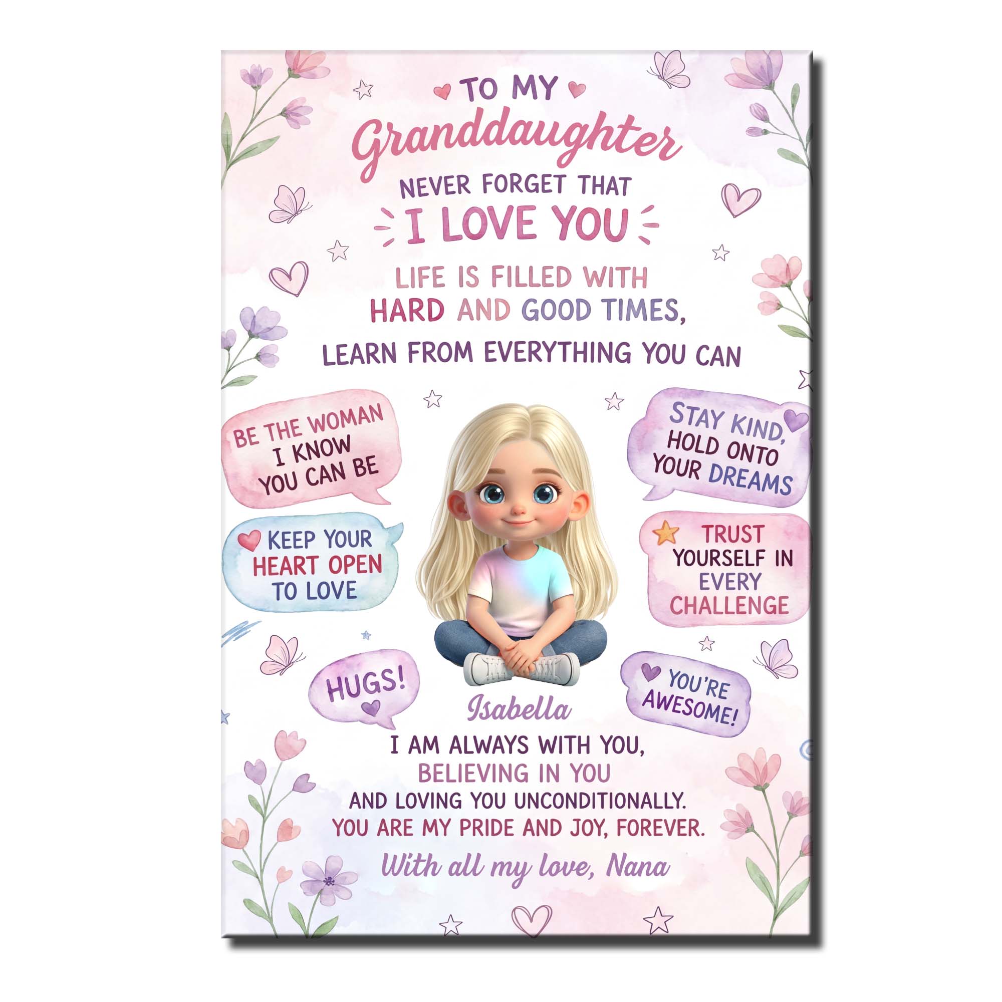 Personalized Vertical Poster for Granddaughter Custom Name Gift